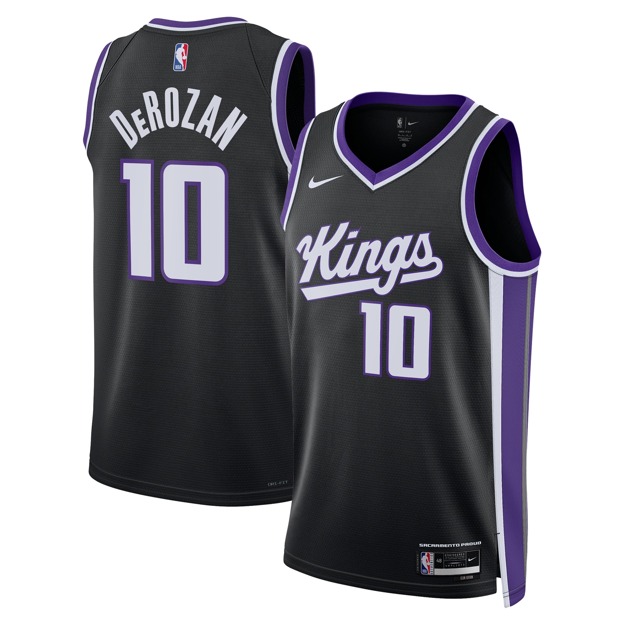 Sacramento Kings Icon Edition Swingman Basketball Jersey - Black - DeMar DeRozan - Unisex - JS462 