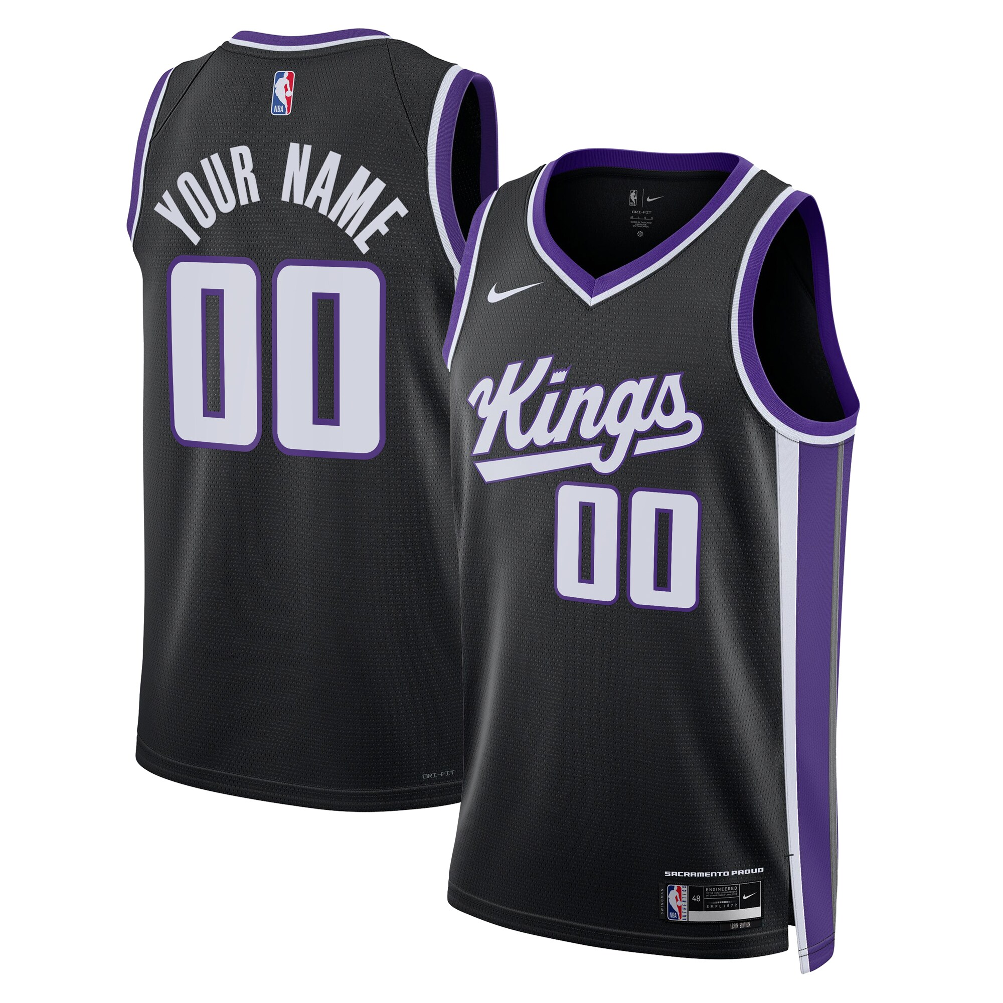 Sacramento Kings Unisex Swingman Custom Basketball Jersey - Icon Edition - Black