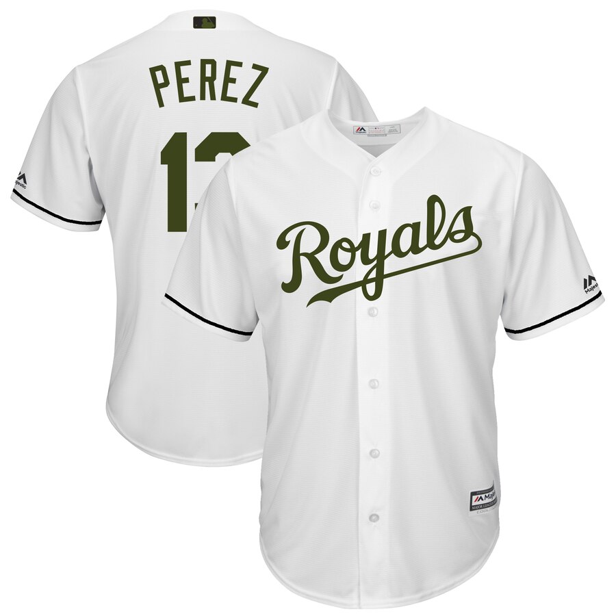 Salvador Perez Kansas City Royals Majestic 2017 Memorial Day Cool Base Player Baseball Jersey - White