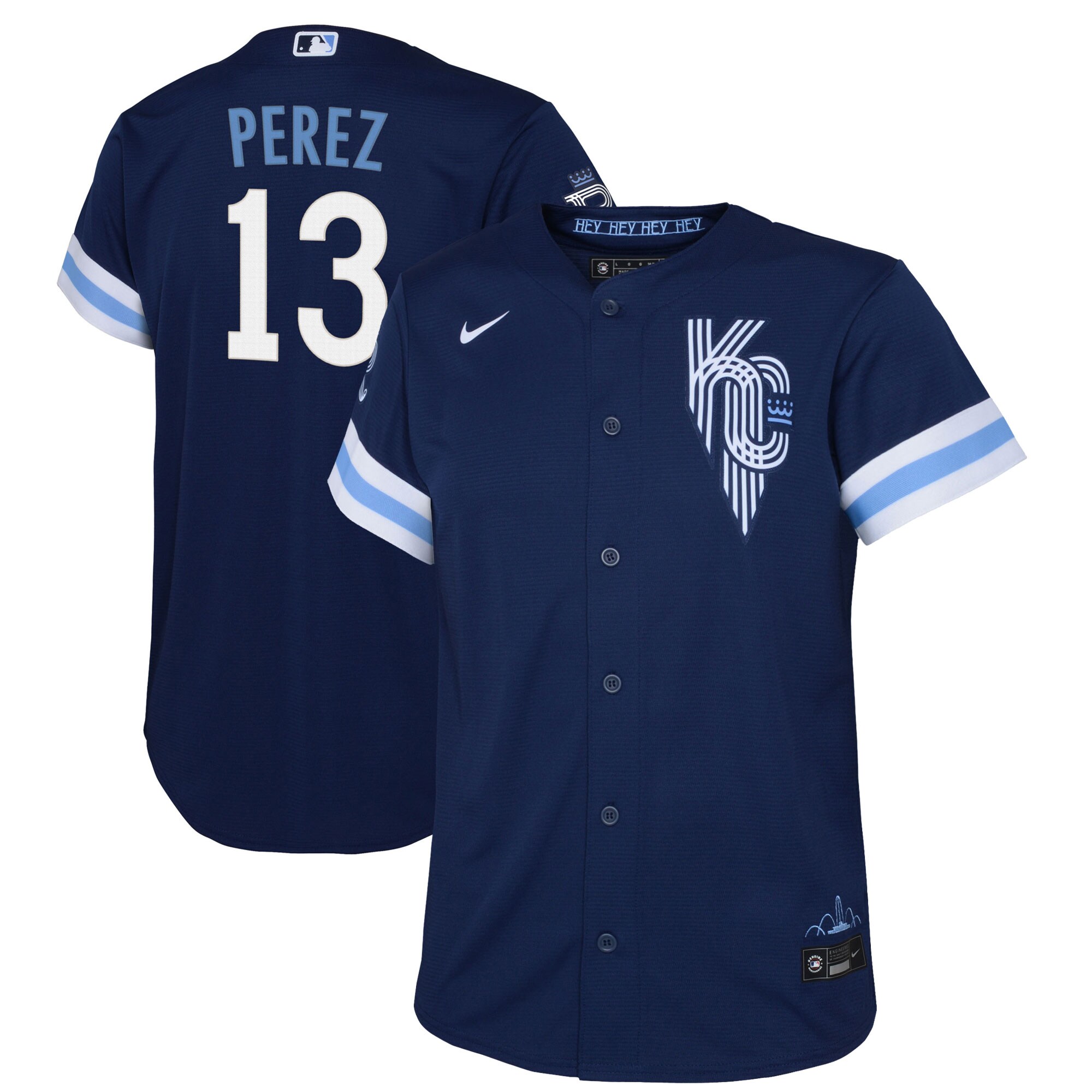 Alternative view of Salvador Perez Kansas City Royals Youth 2022 City Connect Replica Player Baseball Jersey - Navy