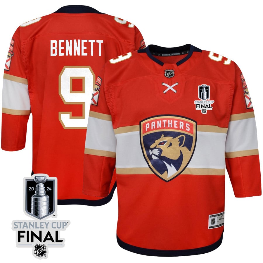 Alternative view of Sam Bennett 9 Florida Panthers 2024 STANLEY CUP Final Youth Home Breakaway Hockey Jersey - Red - JS309 