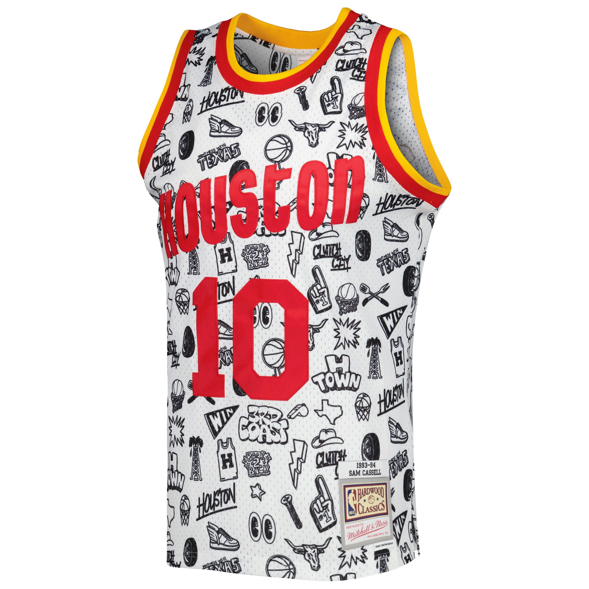 Alternative view of Sam Cassell Houston Rockets Mitchell & Ness 1993/94 Hardwood Classics Doodle Swingman Basketball Jersey - White