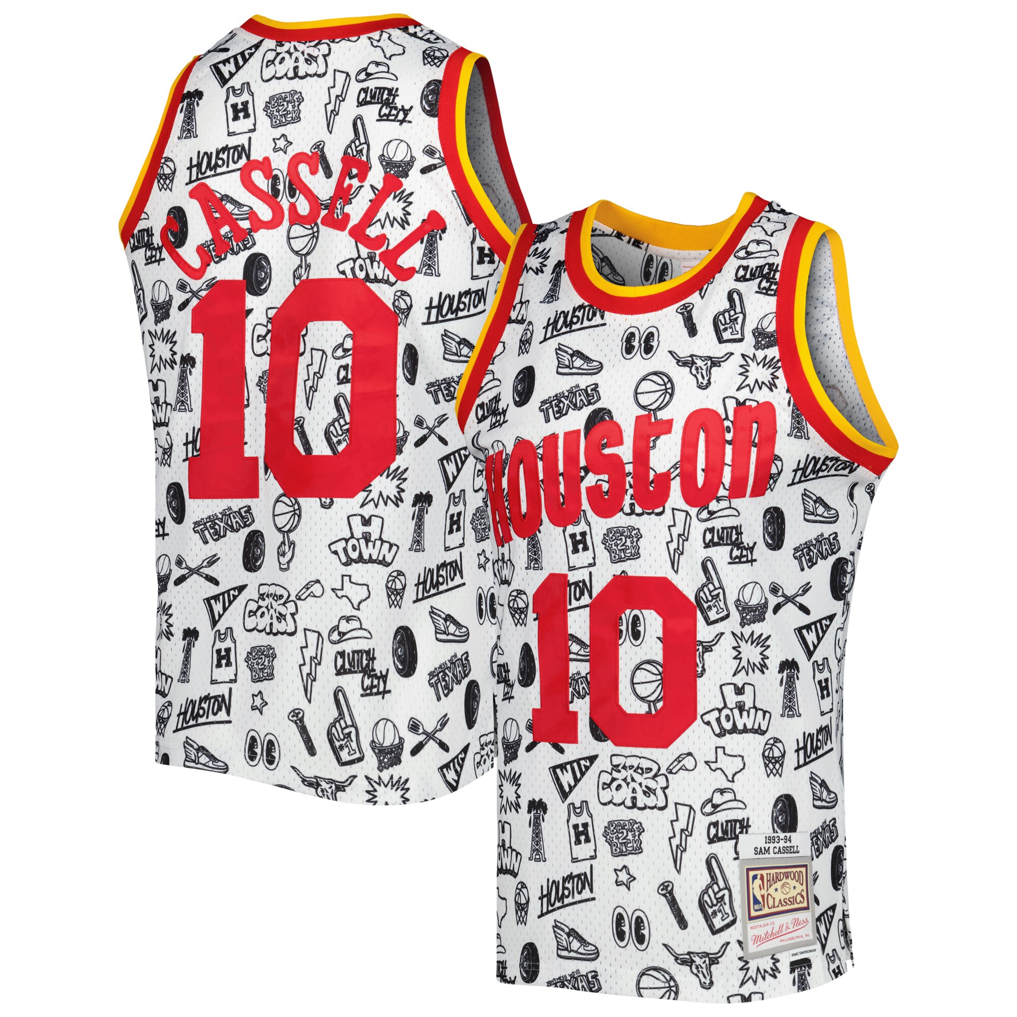 Alternative view of Sam Cassell Houston Rockets Mitchell & Ness 1993-94 Hardwood Classics Doodle Swingman Basketball Jersey – White – Jsfangear Basketball Jersey Store
