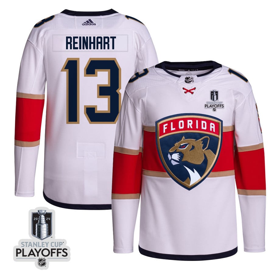 Sam Reinhart 13 Florida Panthers 2024 NHL Playoffs Patch Away Hockey Jersey Customized - Men, White - JS439 