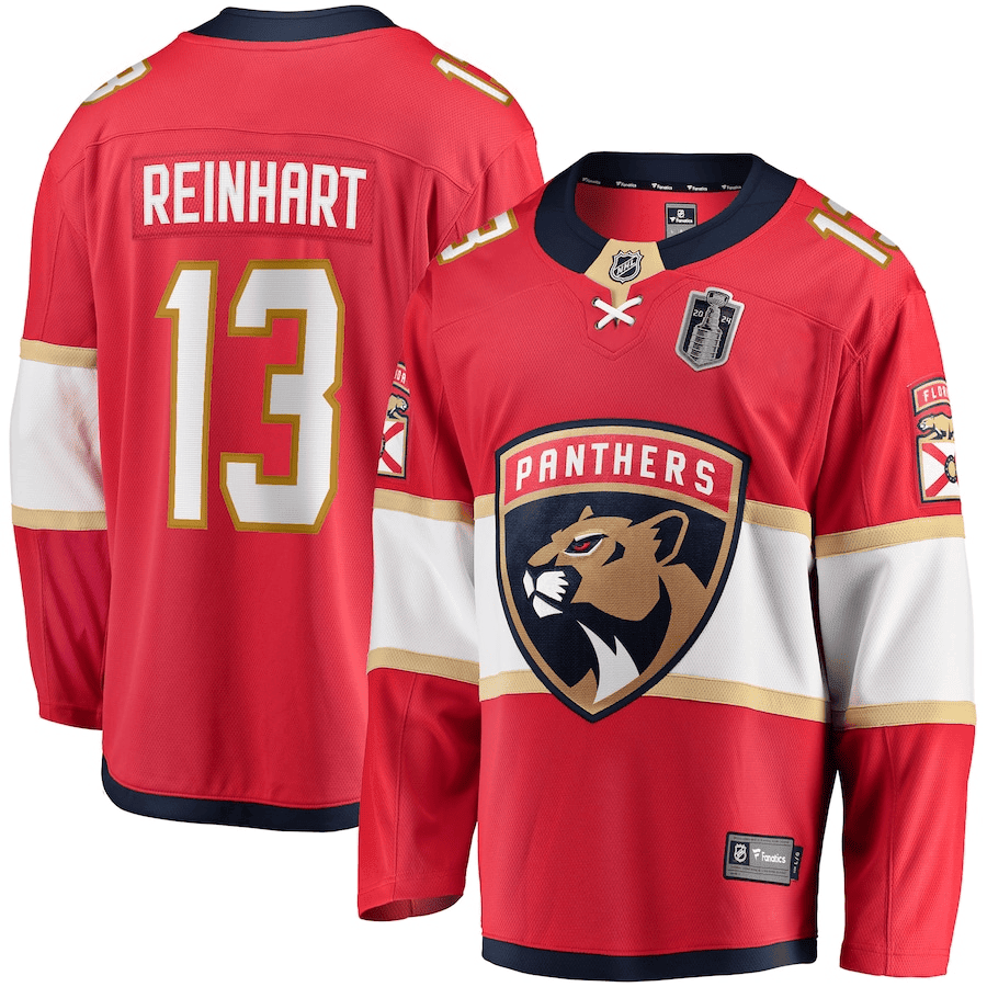 Sam Reinhart 13 Florida Panthers 2024 Stanley Cup Final Home Breakaway Player Hockey Jersey - Red - JS699 