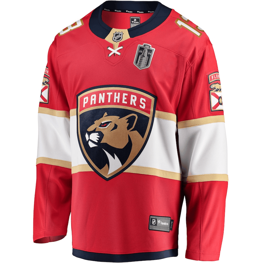 Alternative view of Sam Reinhart 13 Florida Panthers 2024 Stanley Cup Final Home Breakaway Player Hockey Jersey - Red - JS699 