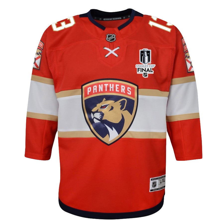 Alternative view of Sam Reinhart 13 Florida Panthers 2024 STANLEY CUP Final Youth Home Breakaway Hockey Jersey - Red - JS725 