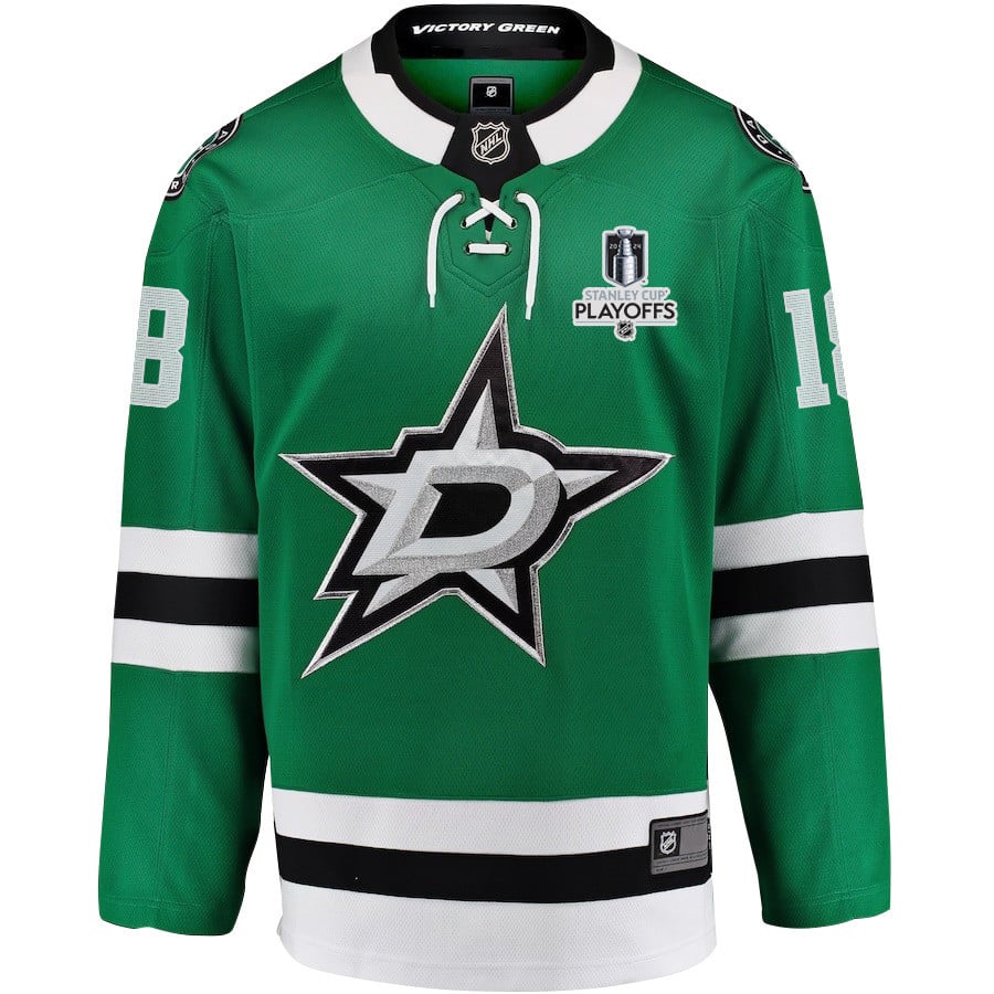 Alternative view of Sam Steel 18 Dallas Stars 2024 NHL Playoffs Patch Home Hockey Jersey - Men, Green - JS423 