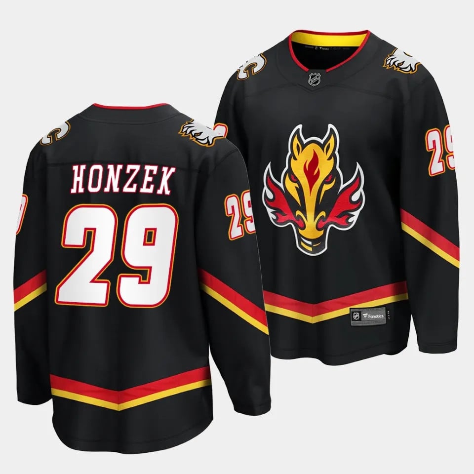 Samuel Honzek #29 Calgary Flames 2023 Draft Alternate Men Hockey Jersey - Black - JS449 