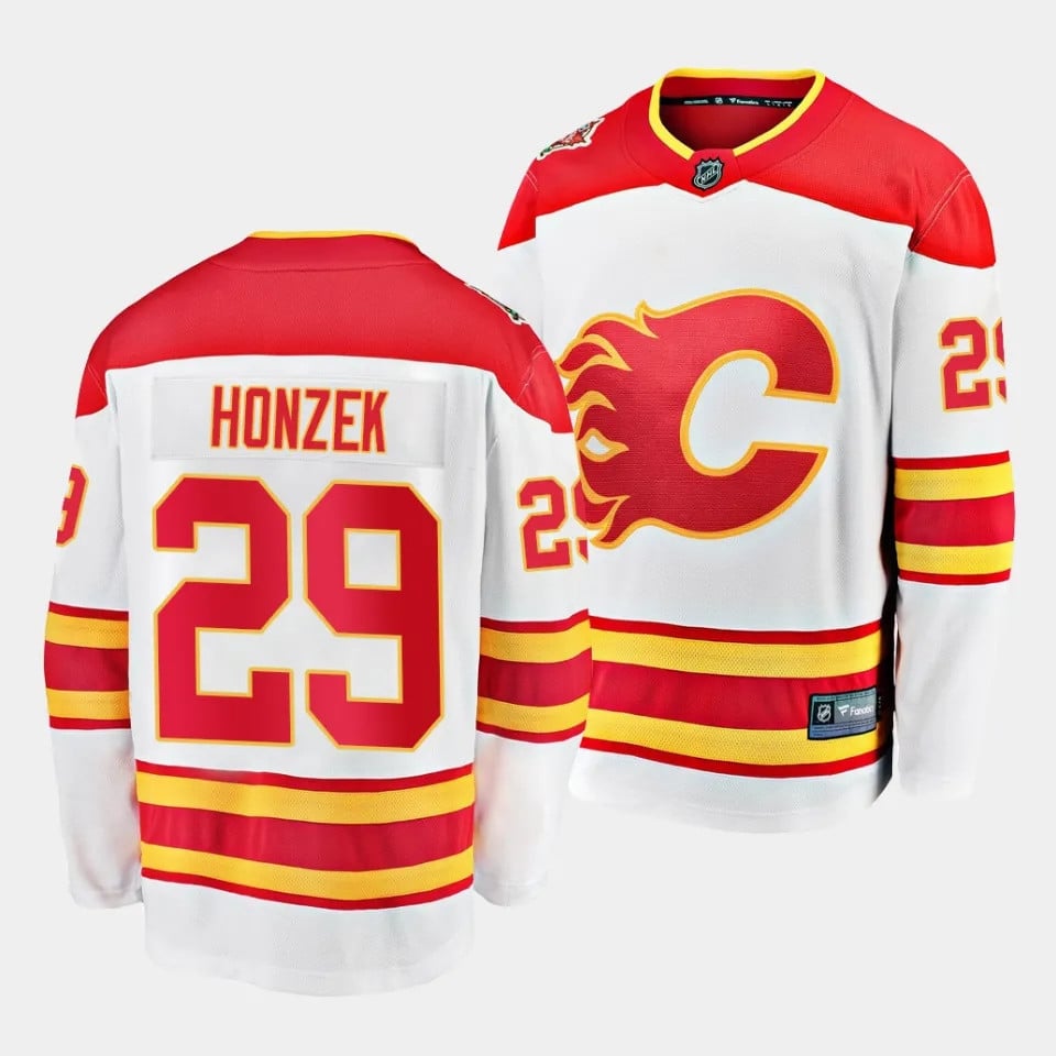 Samuel Honzek #29 Calgary Flames 2023 Draft Away Men Hockey Jersey - White - JS780 