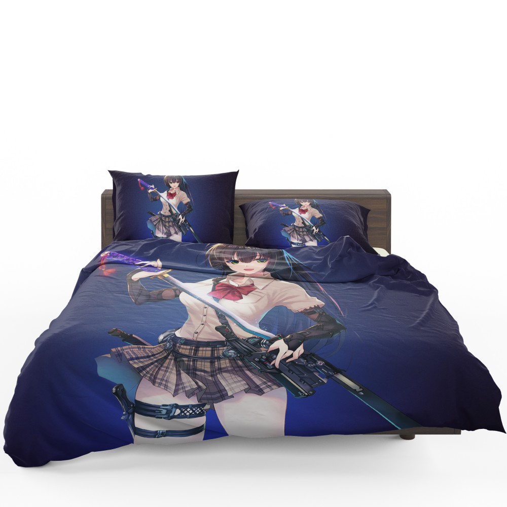 Samurai Sword Katana Anime Girl Bedding Set - Custom Bedding Set