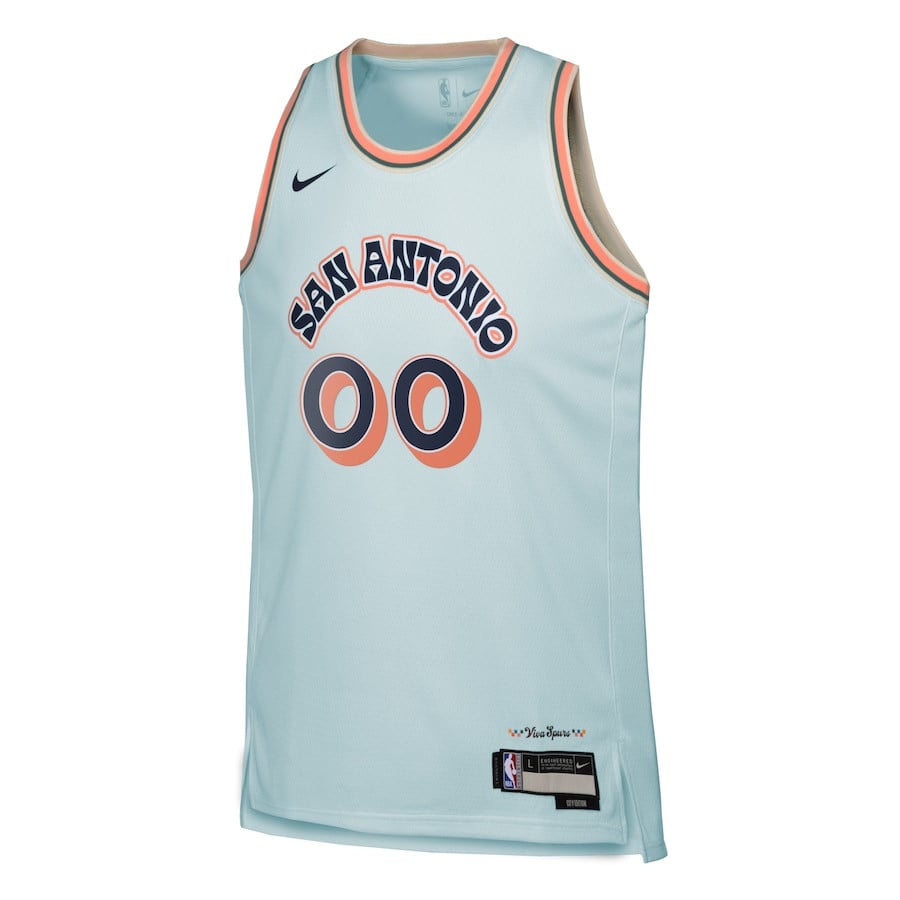 Alternative view of San Antonio Spurs 2024/25 Swingman Custom YOUTH Basketball Jersey - City Edition - Light Blue - JS442 