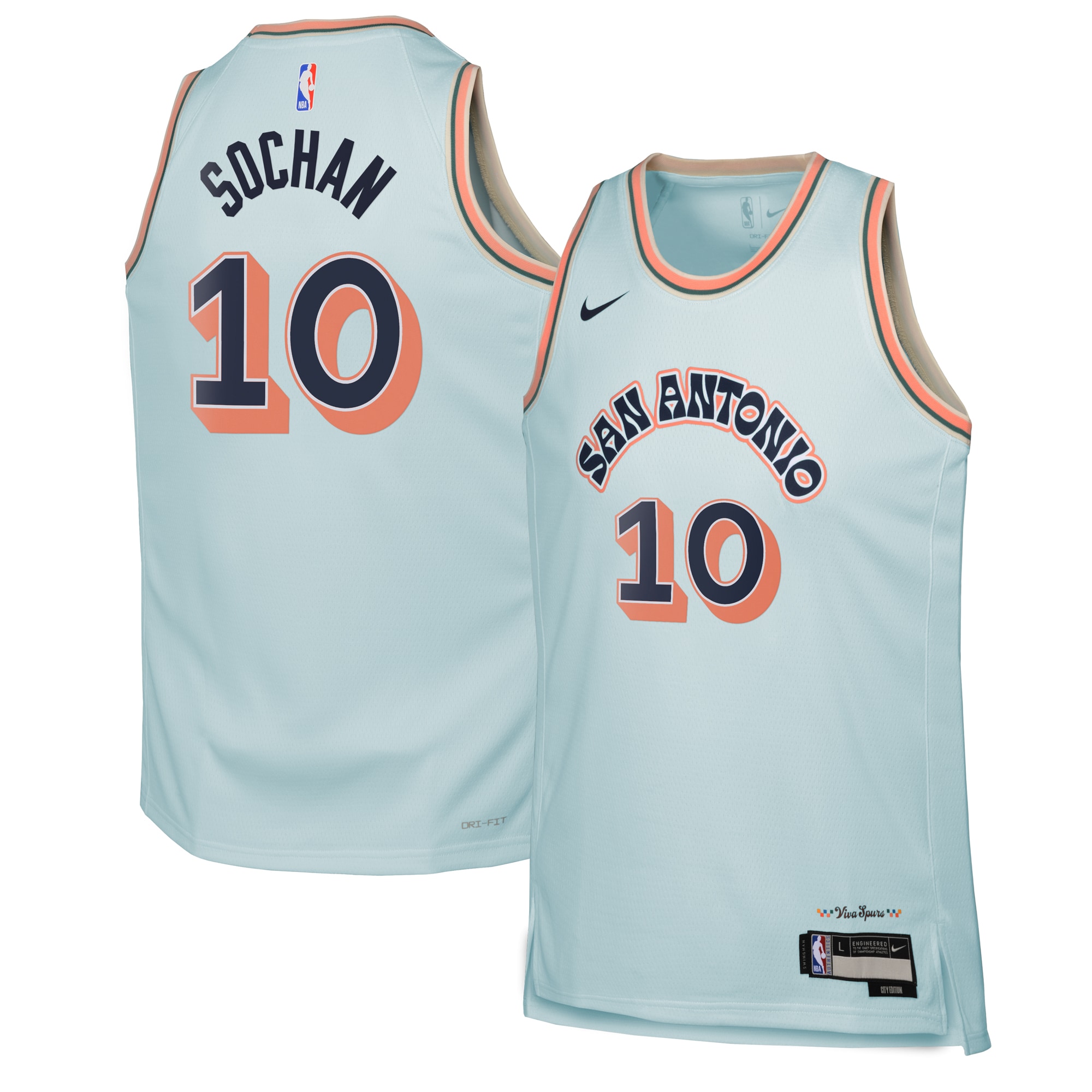 San Antonio Spurs City Edition Swingman Basketball Jersey 2024 - Blue - Jeremy Sochan - Youth - JS788 