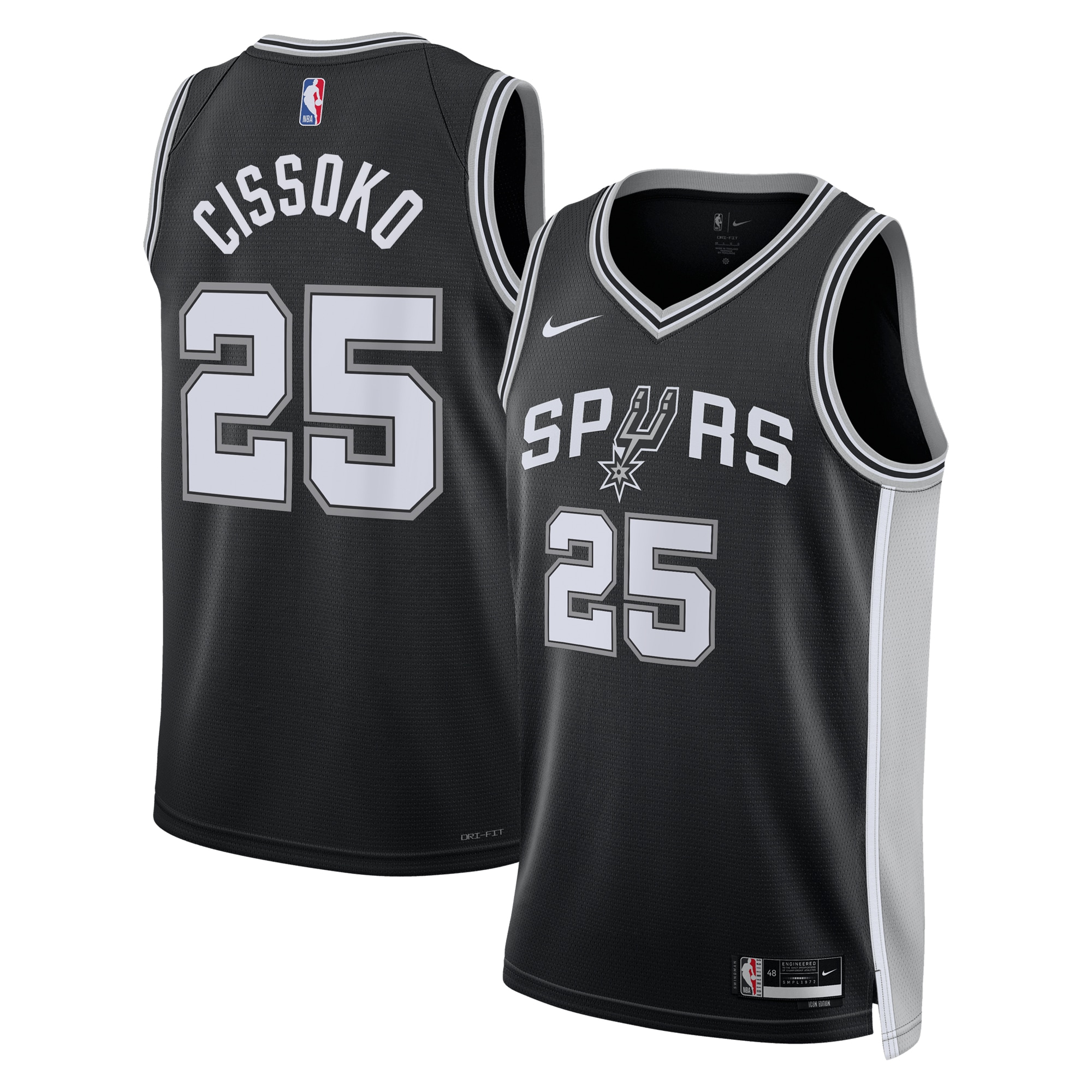 San Antonio Spurs Icon Edition Swingman Basketball Jersey - Black - Sidy Cissoko - Unisex - JS868 