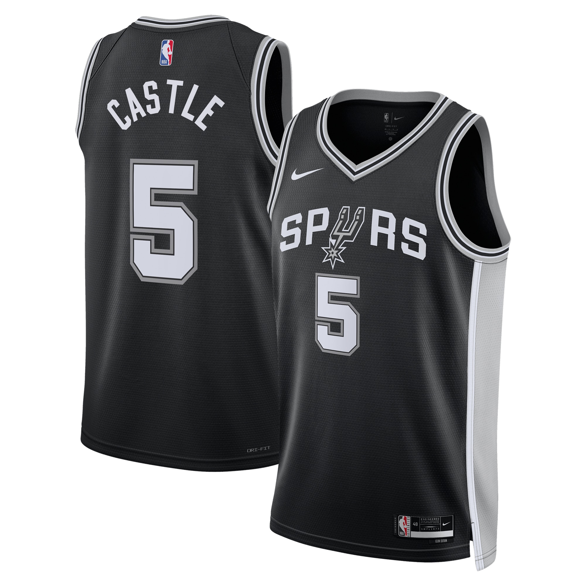 San Antonio Spurs Icon Swingman Basketball Jersey - Black - Stephon Castle - Unisex - JS481 