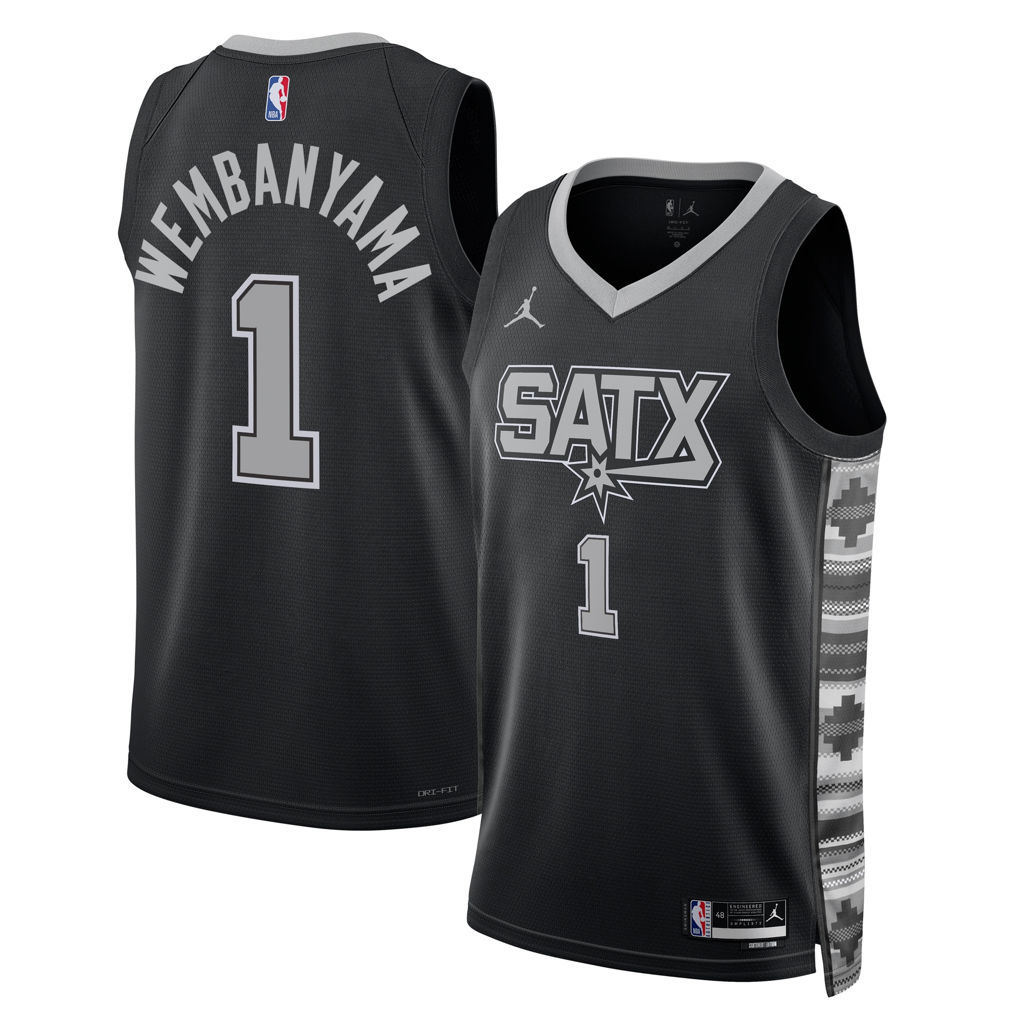 San Antonio Spurs Jordan Statement Swingman Basketball Jersey 2023 NBA Draft First Round Pick - Black - Victor Wembanyama - Unisex - JS317 
