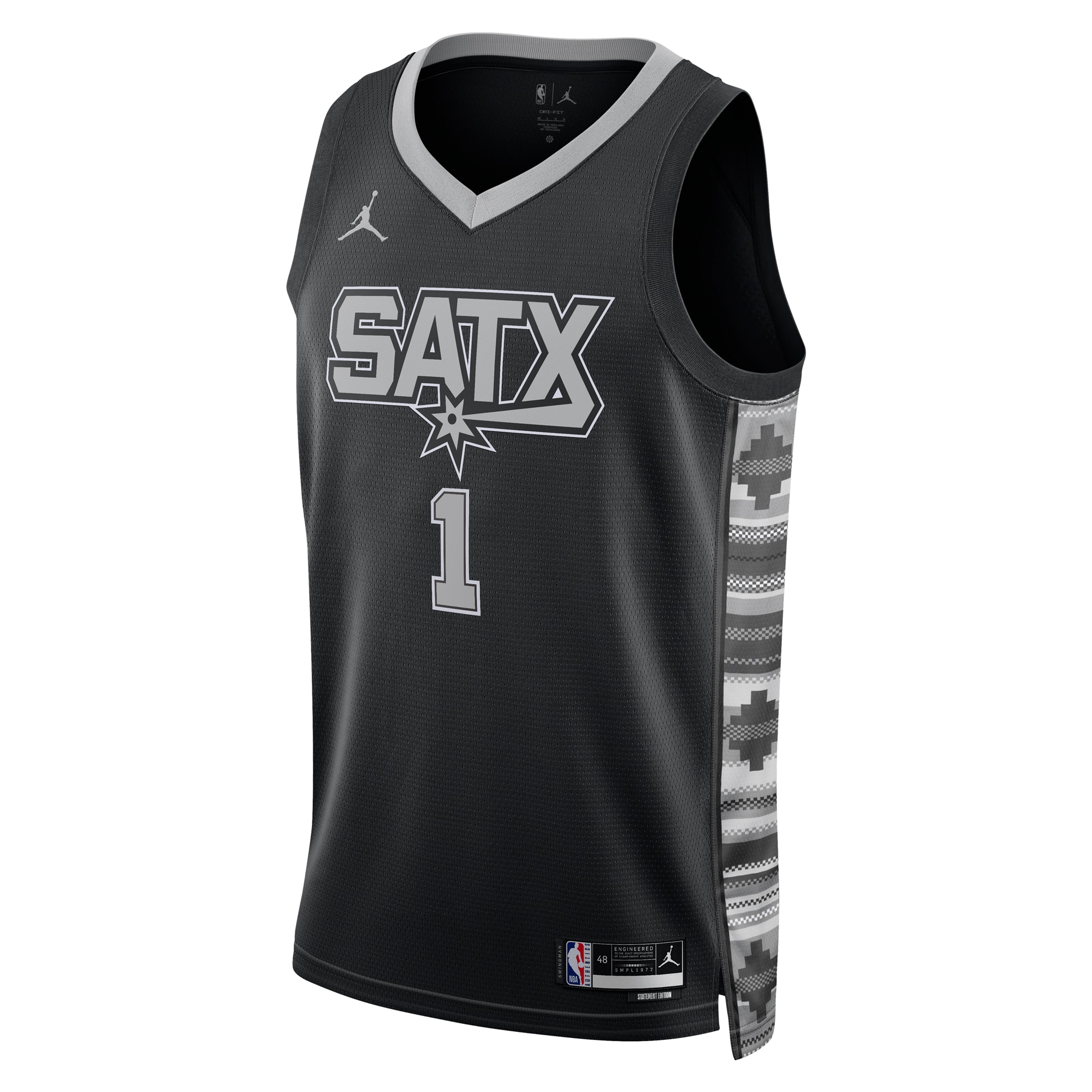 Alternative view of San Antonio Spurs Jordan Statement Swingman Basketball Jersey 2023 NBA Draft First Round Pick - Black - Victor Wembanyama - Unisex - JS317 