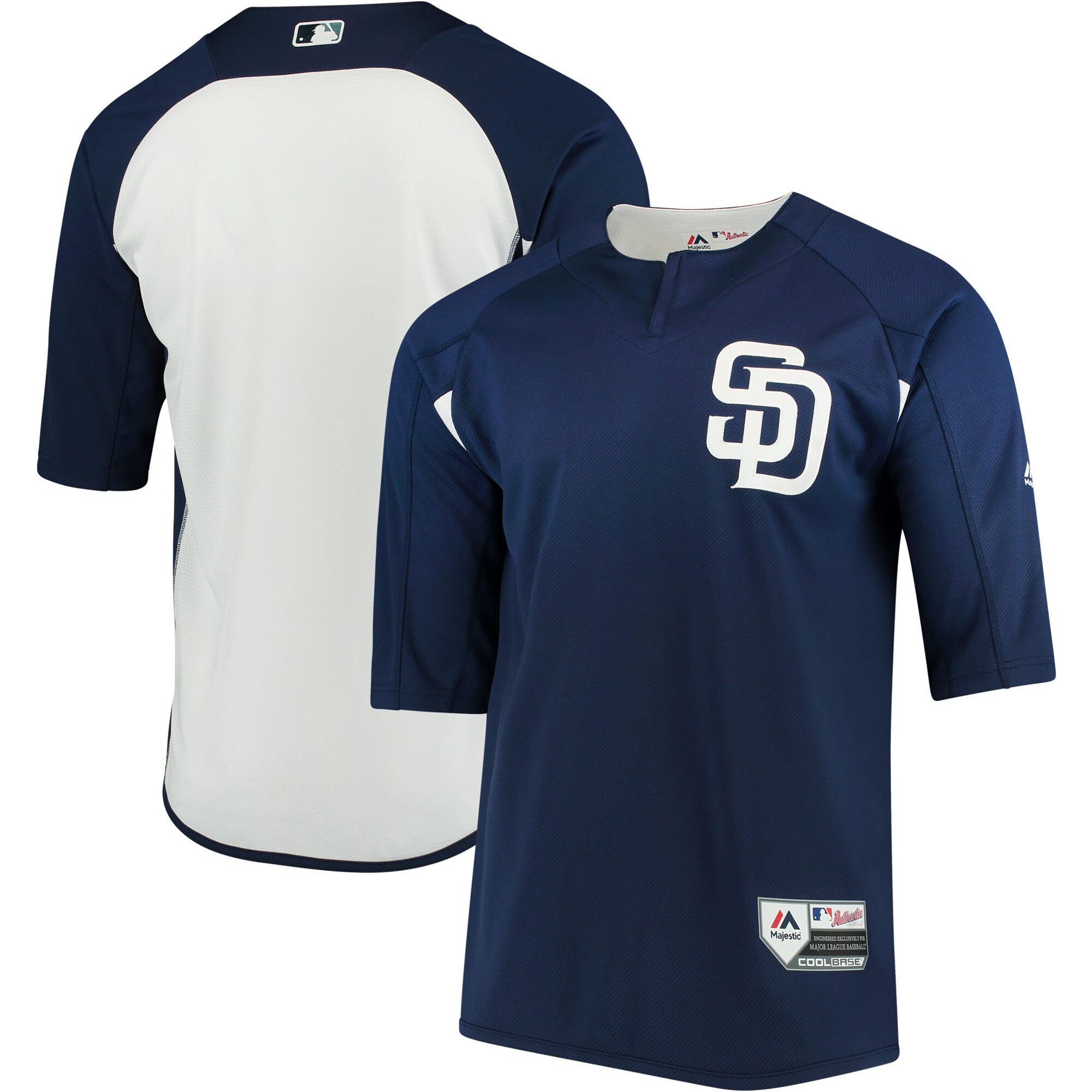 San Diego Padres Majestic Authentic Collection On-field 3/4-sleeve Batting Practice Baseball Jersey – Navy/white