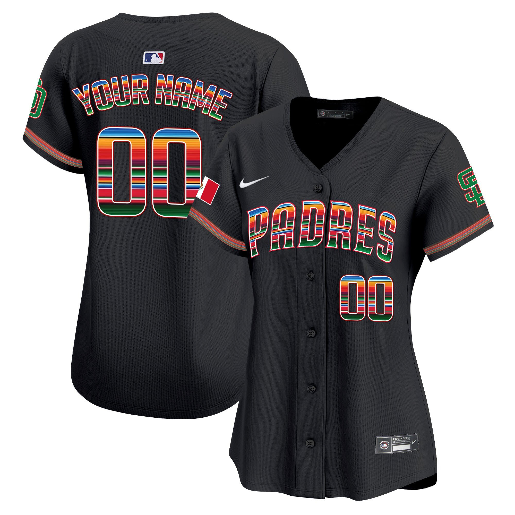 San Diego Padres Mexico Custom Women Baseball Jersey - Black 