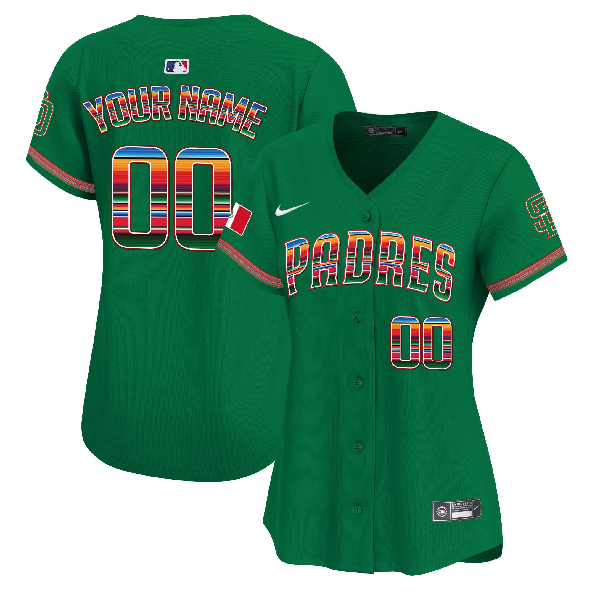San Diego Padres Mexico Custom Women Baseball Jersey - Green 