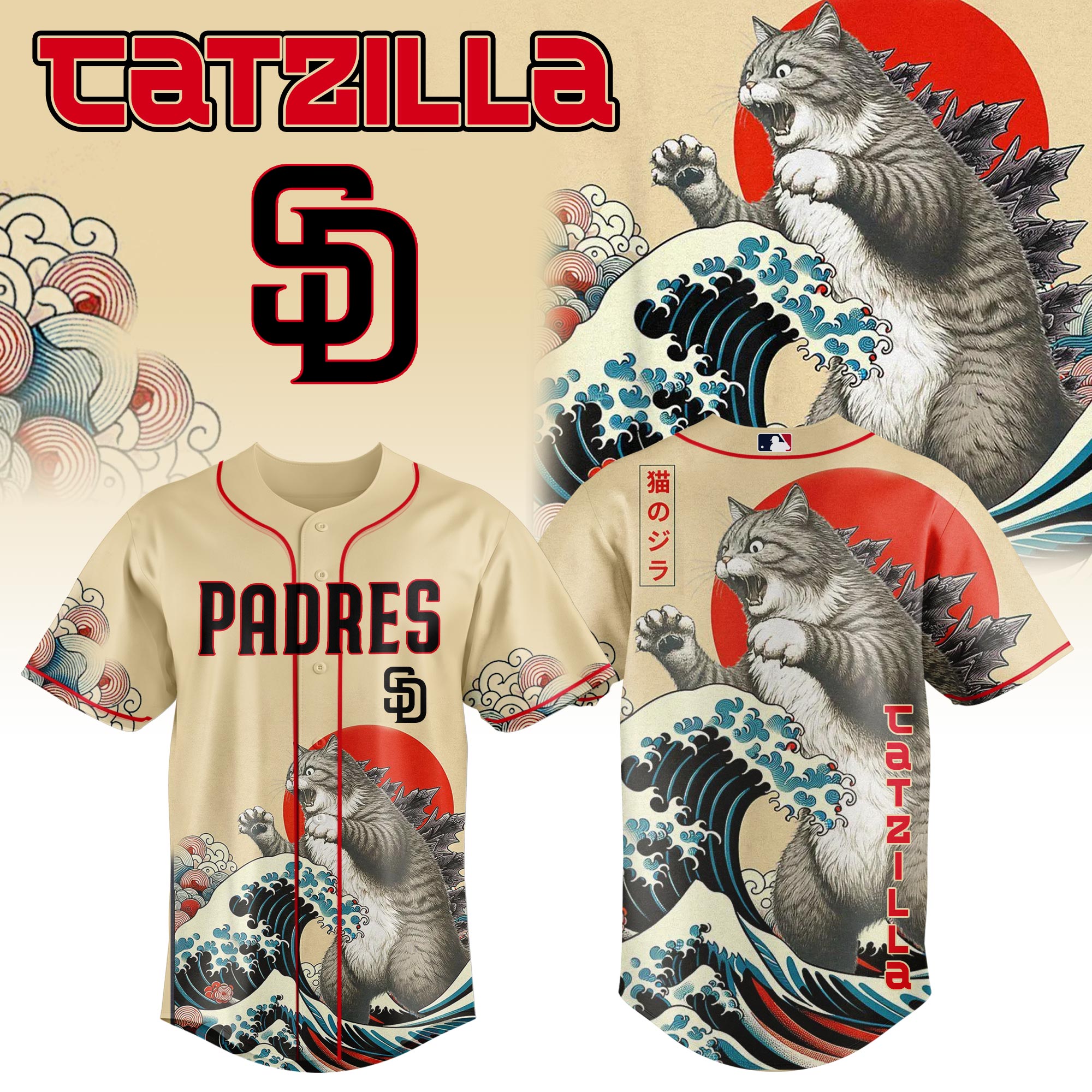 San Diego Padres Mlb X Catzilla Style Japans Custom Baseball Jersey