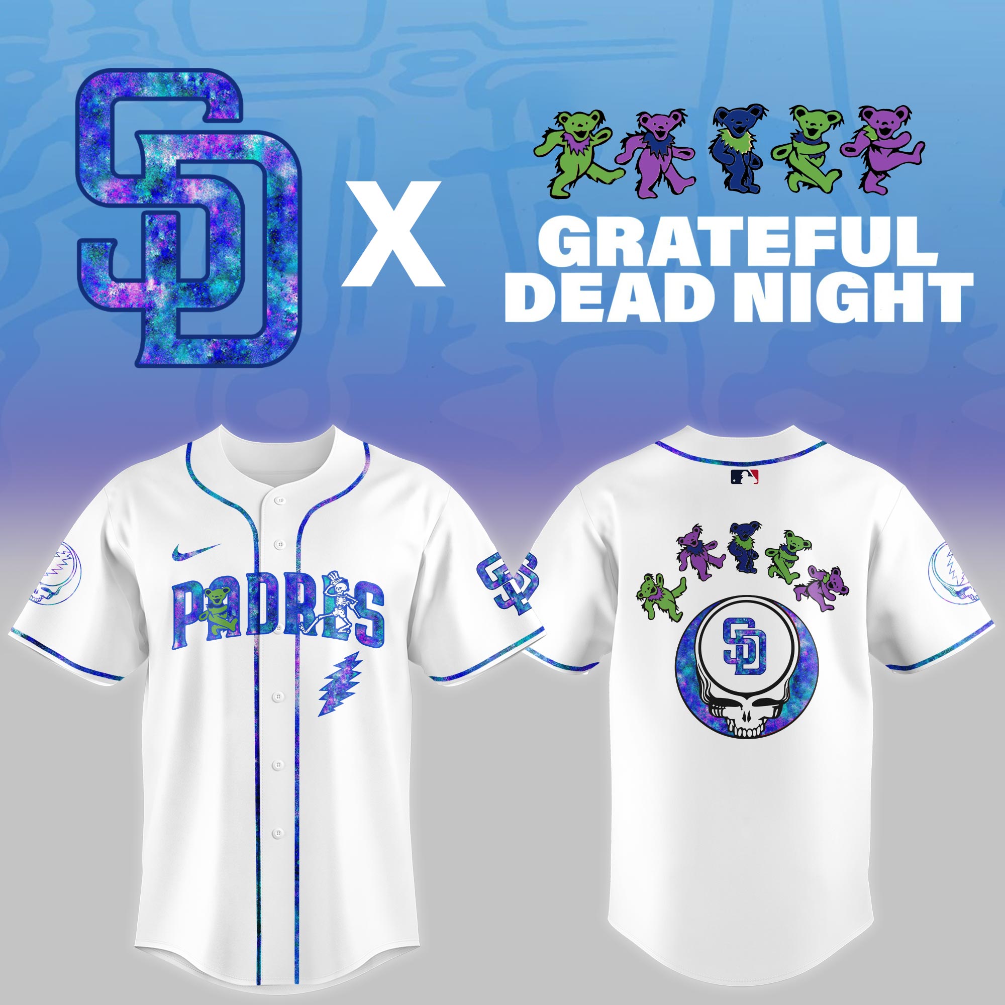 San Diego Padres Mlb X Grateful Dead Theme Night Game Custom Baseball Jersey