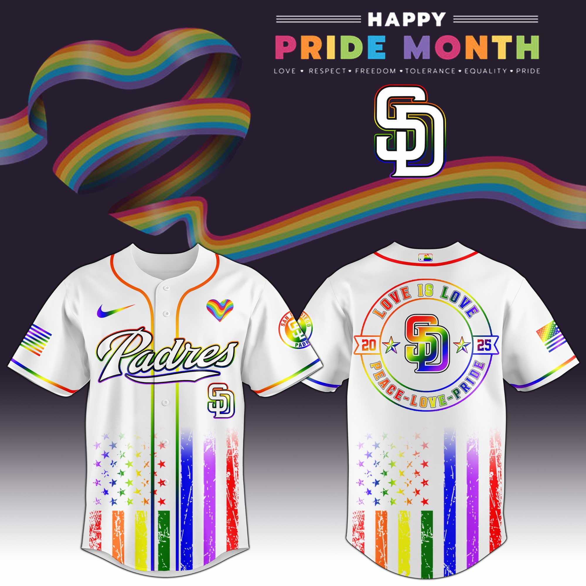 San Diego Padres Mlb X Happy Pride Month Limited Edition Custom Baseball Jersey 2025