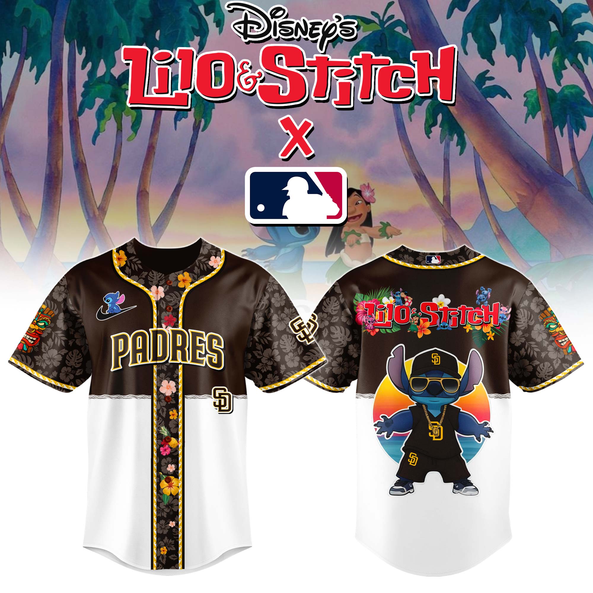 San Diego Padres Mlb X Lilo & Stitch Custom Baseball Jersey