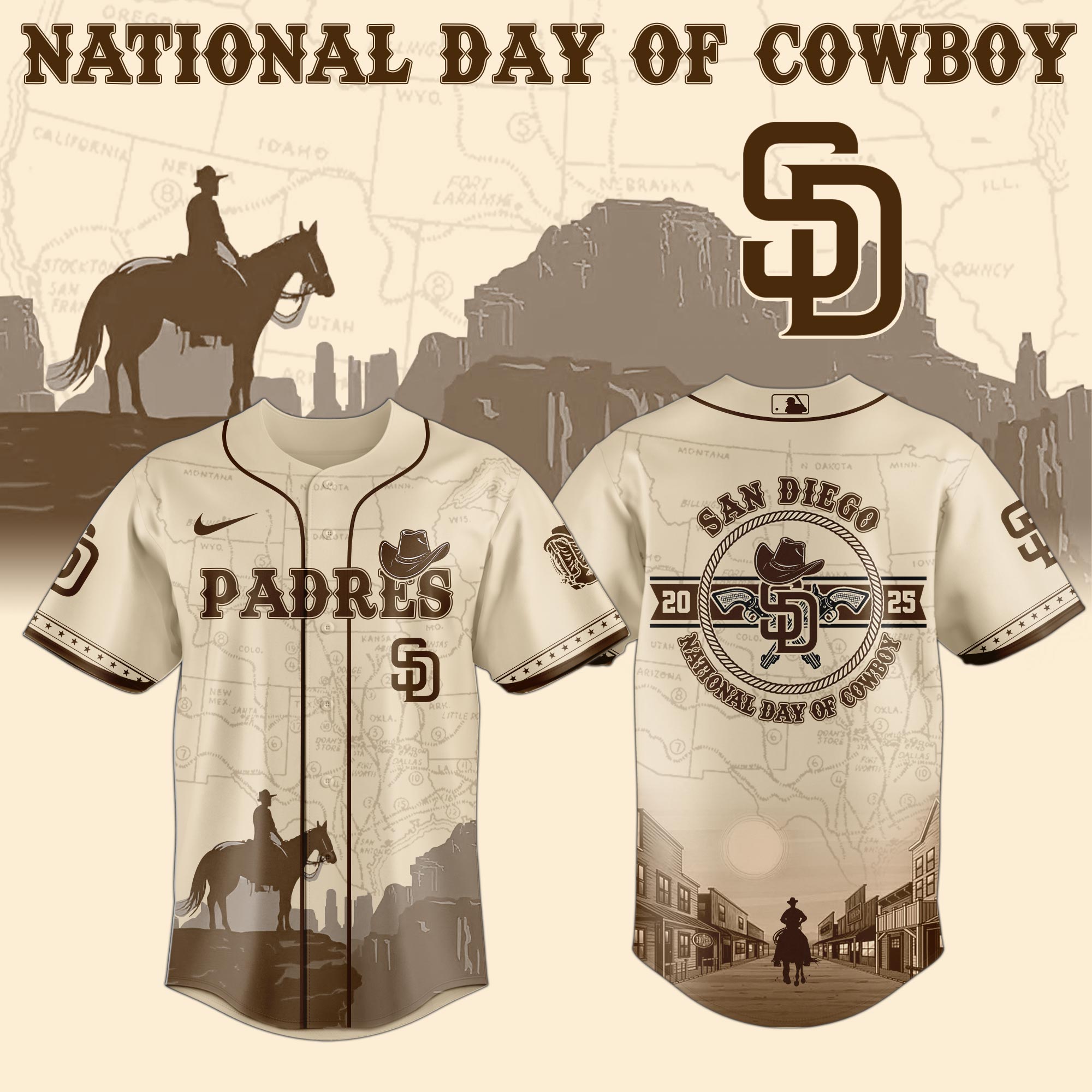 San Diego Padres Mlb X National Day Of Cowboy Custom Baseball Jersey