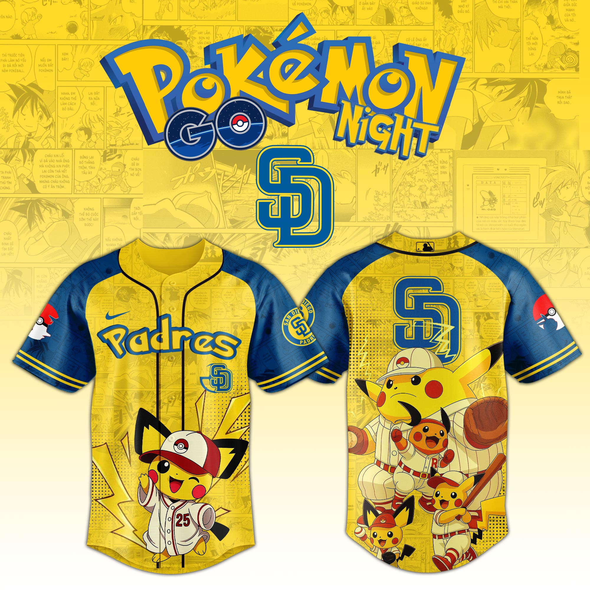 San Diego Padres Mlb X Pokemon Pikachu Family Custom Baseball Jersey