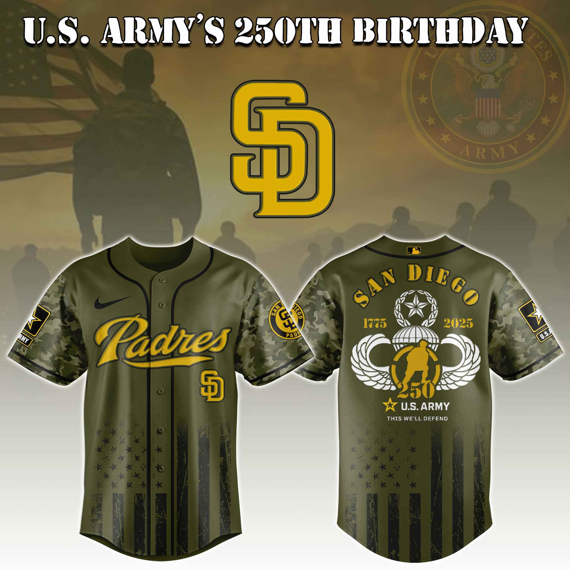 San Diego Padres Mlb X U.s. Army This We'll Defend Custom Baseball Jersey