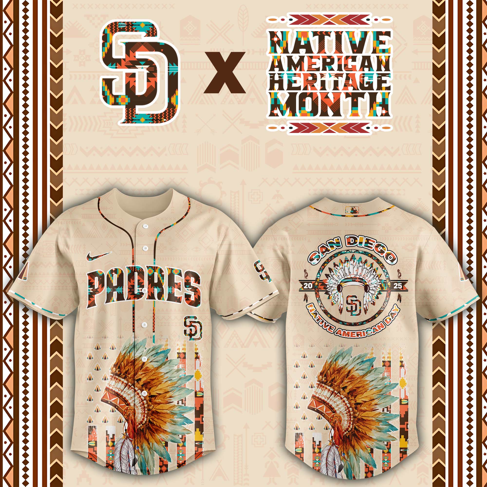 San Diego Padres Native American Heritage Month Custom Baseball Jersey