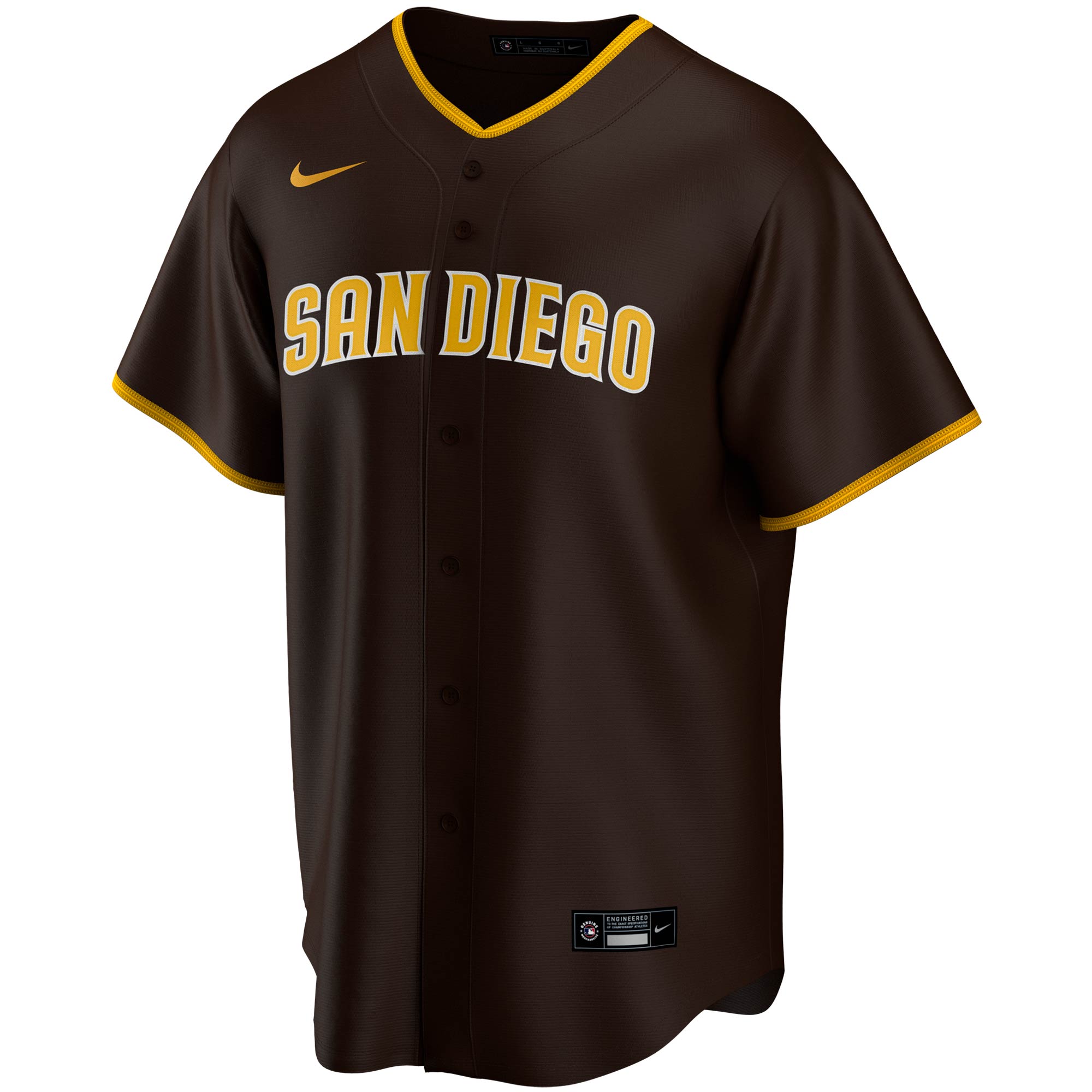 Alternative view of San Diego Padres Road Replica Team Baseball Jersey – Brown