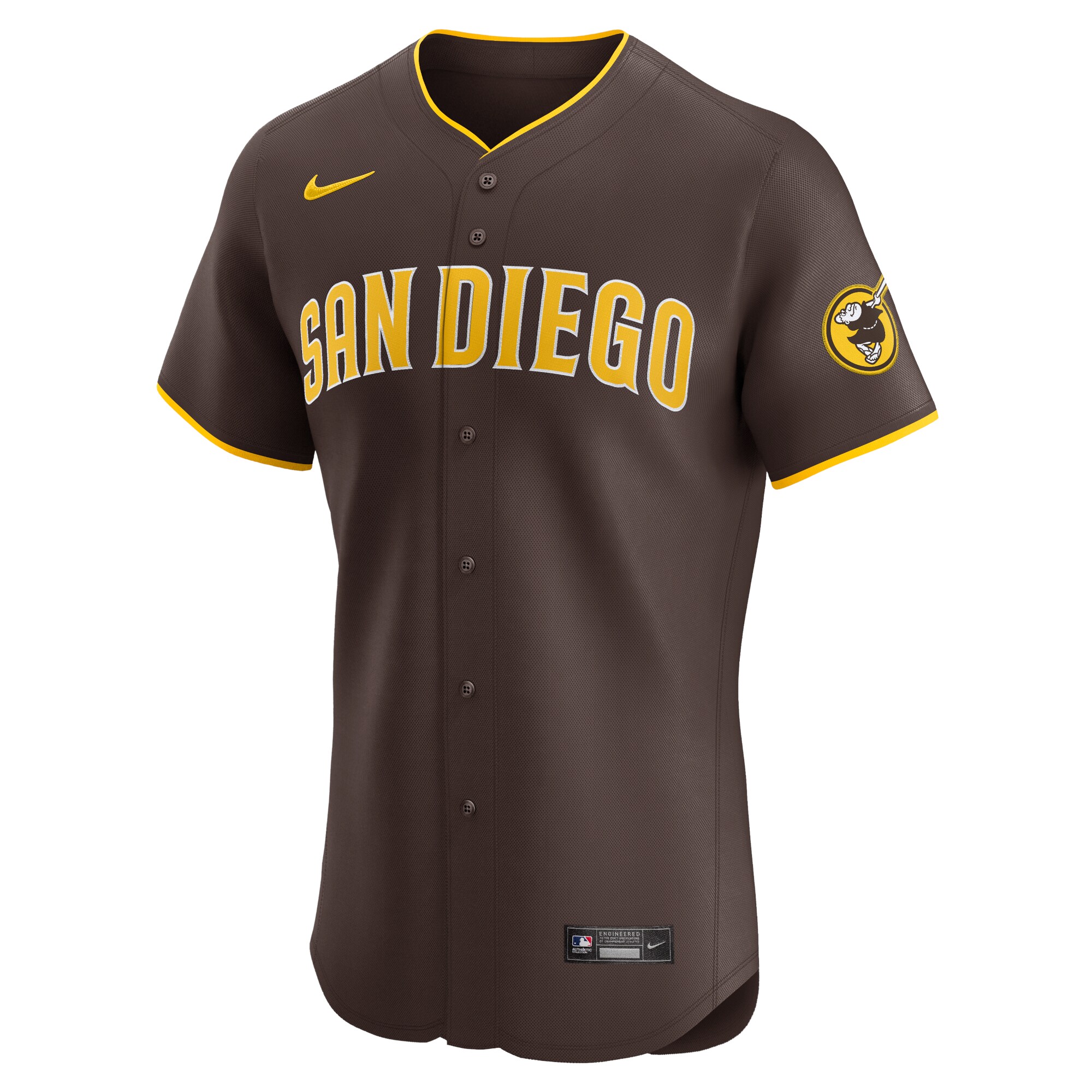 Alternative view of San Diego Padres Road Vapor Premier Elite Patch Baseball Jersey - Brown
