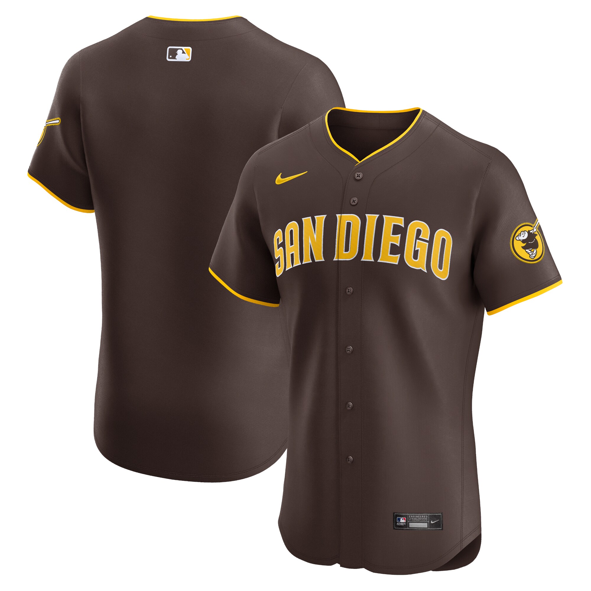 San Diego Padres Road Vapor Premier Elite Patch Baseball Jersey - Brown