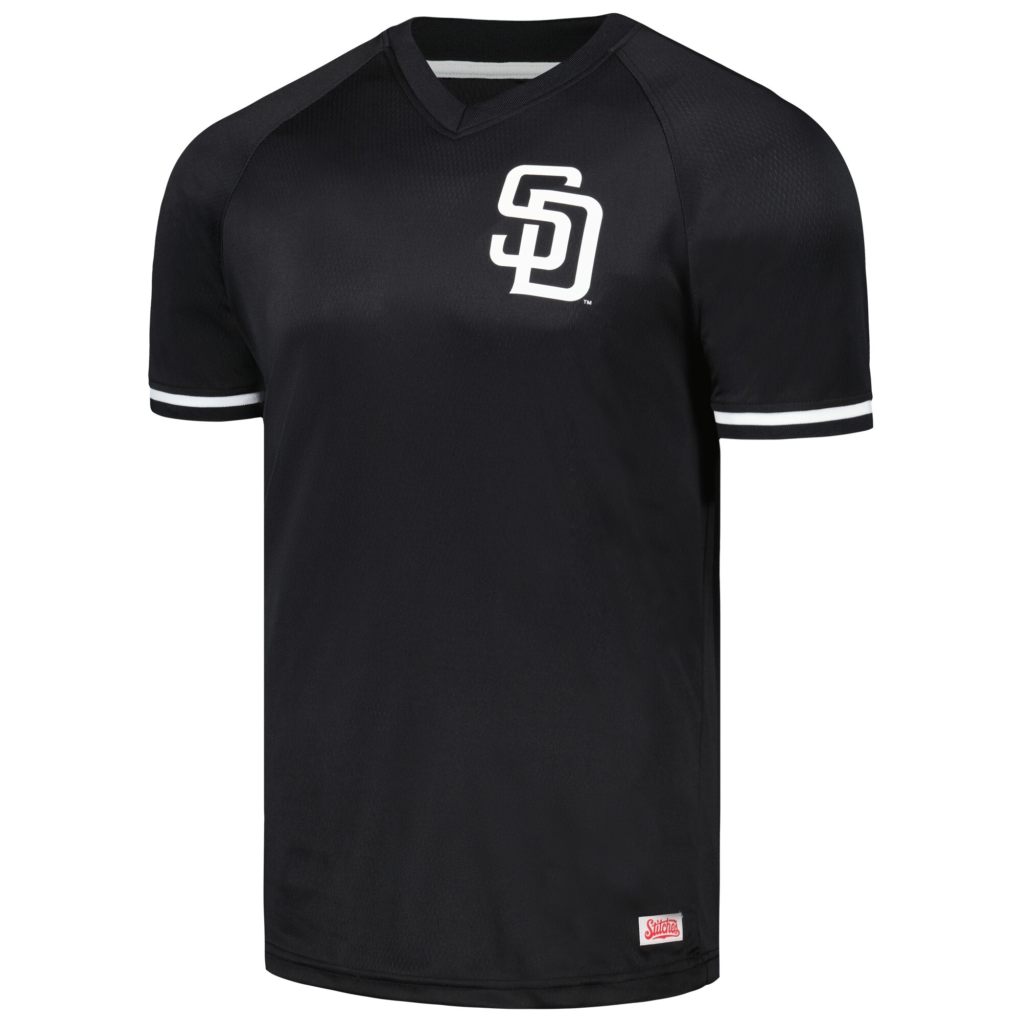 Alternative view of San Diego Padres Stitches Black Raglan V-neck Baseball Jersey
