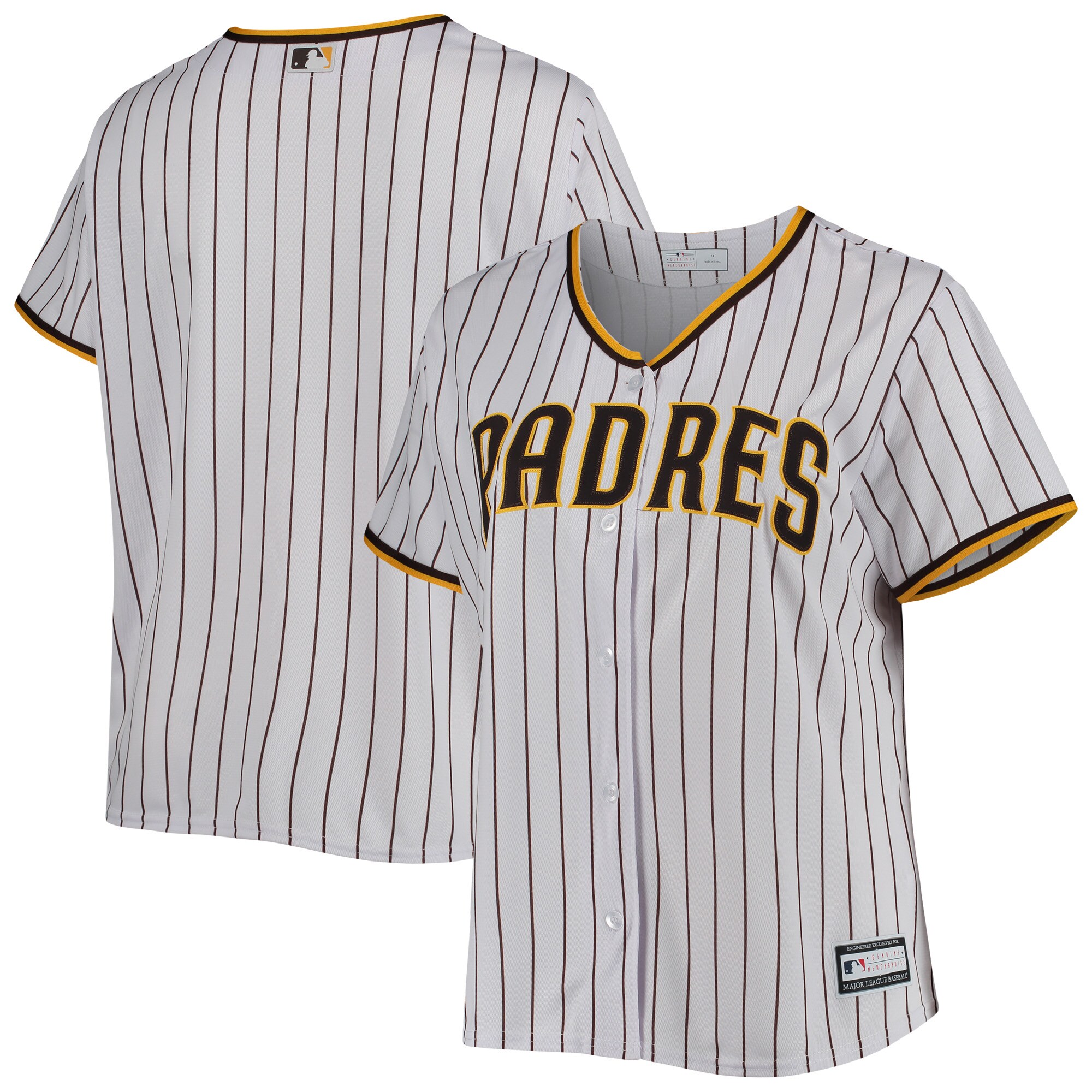 Alternative view of San Diego Padres Women’s Plus Size Road Replica Team Baseball Jersey – White/brown