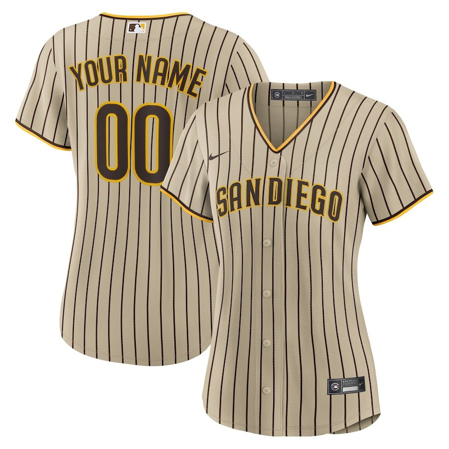 San Diego Padres Women's Road Custom Baseball Jersey - Brown 