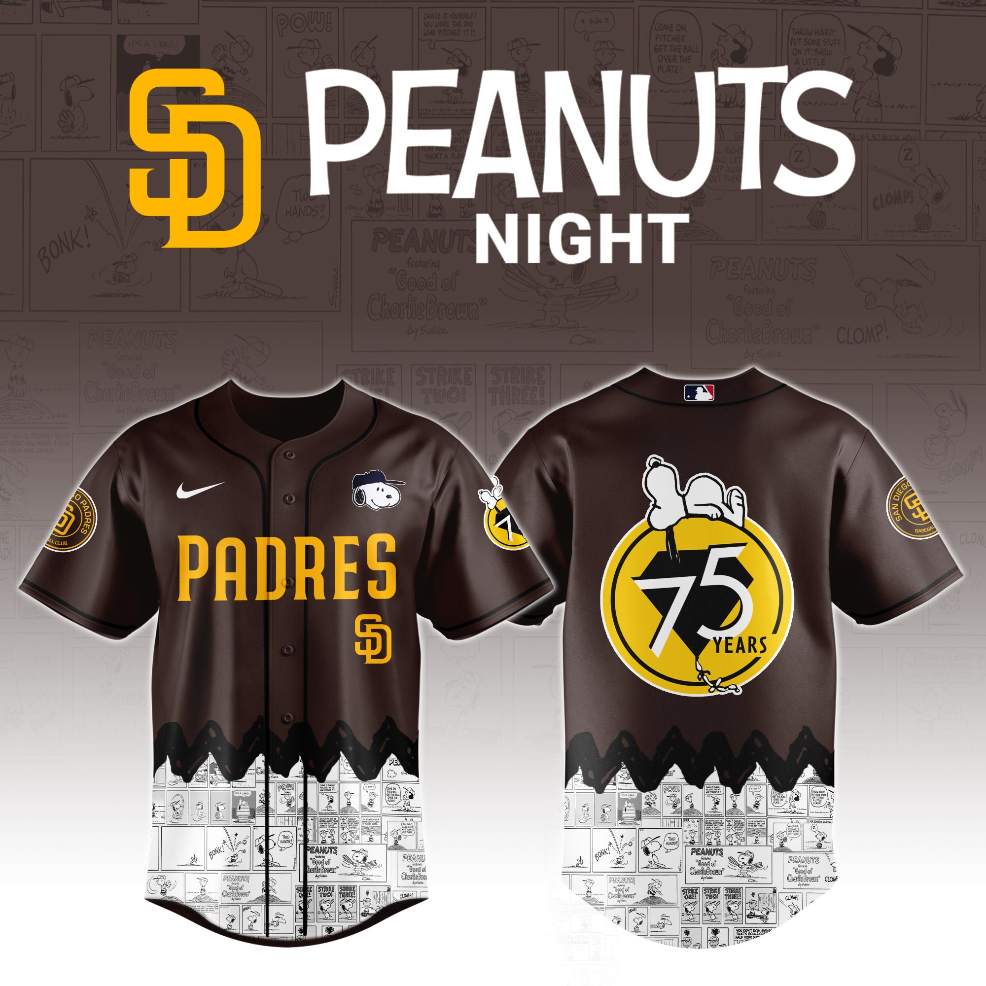San Diego Padres X Peanuts Night Custom Baseball Jersey 2025