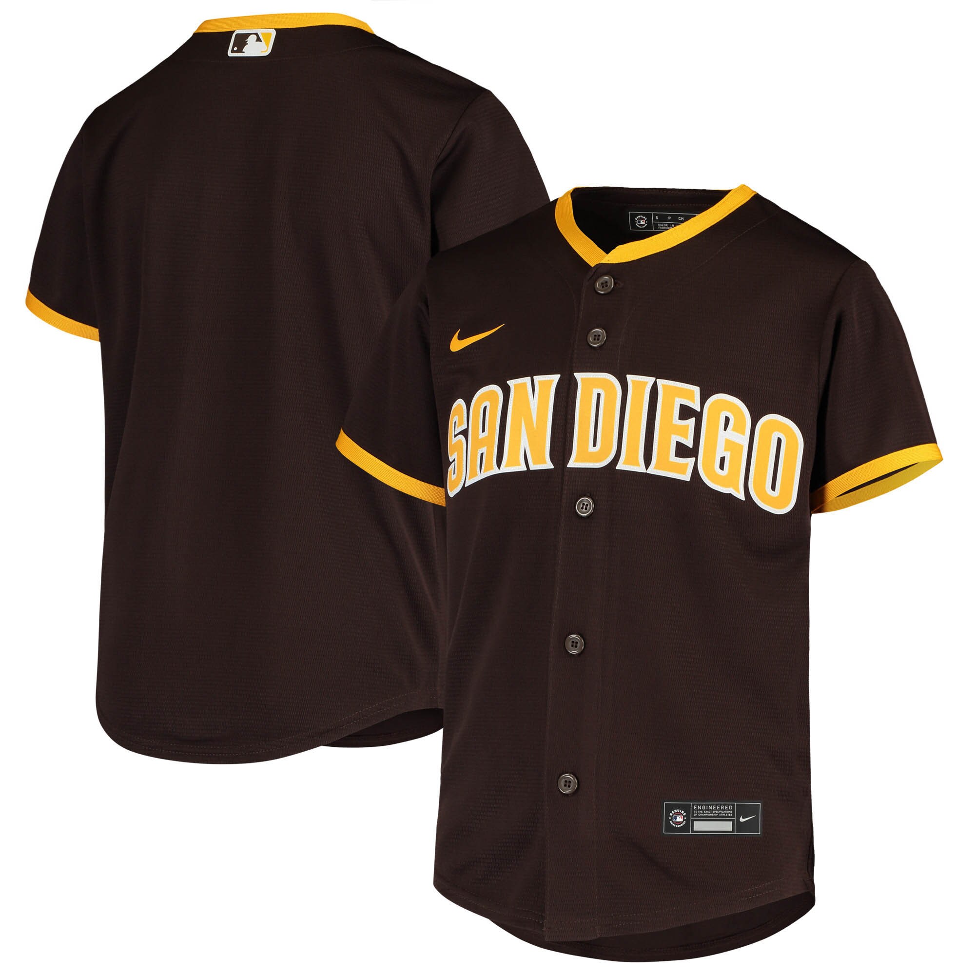 Alternative view of San Diego Padres Youth Road Replica Team Baseball Jersey - Brown