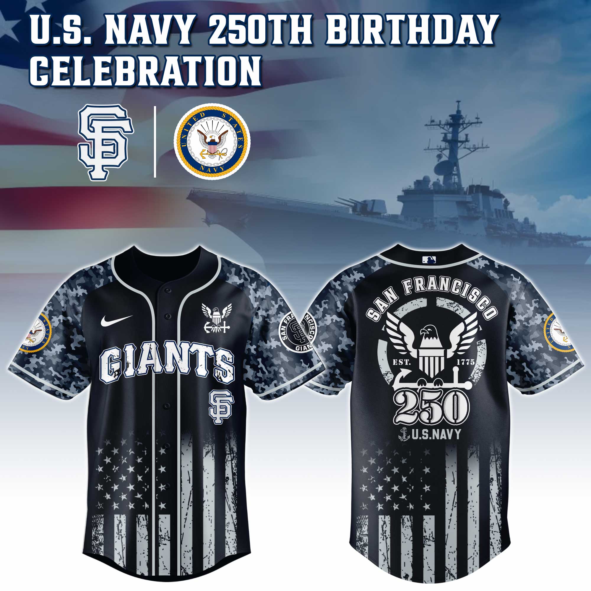 San Francisco Giants Mlb X 250 U.s. Navy Custom Baseball Jersey