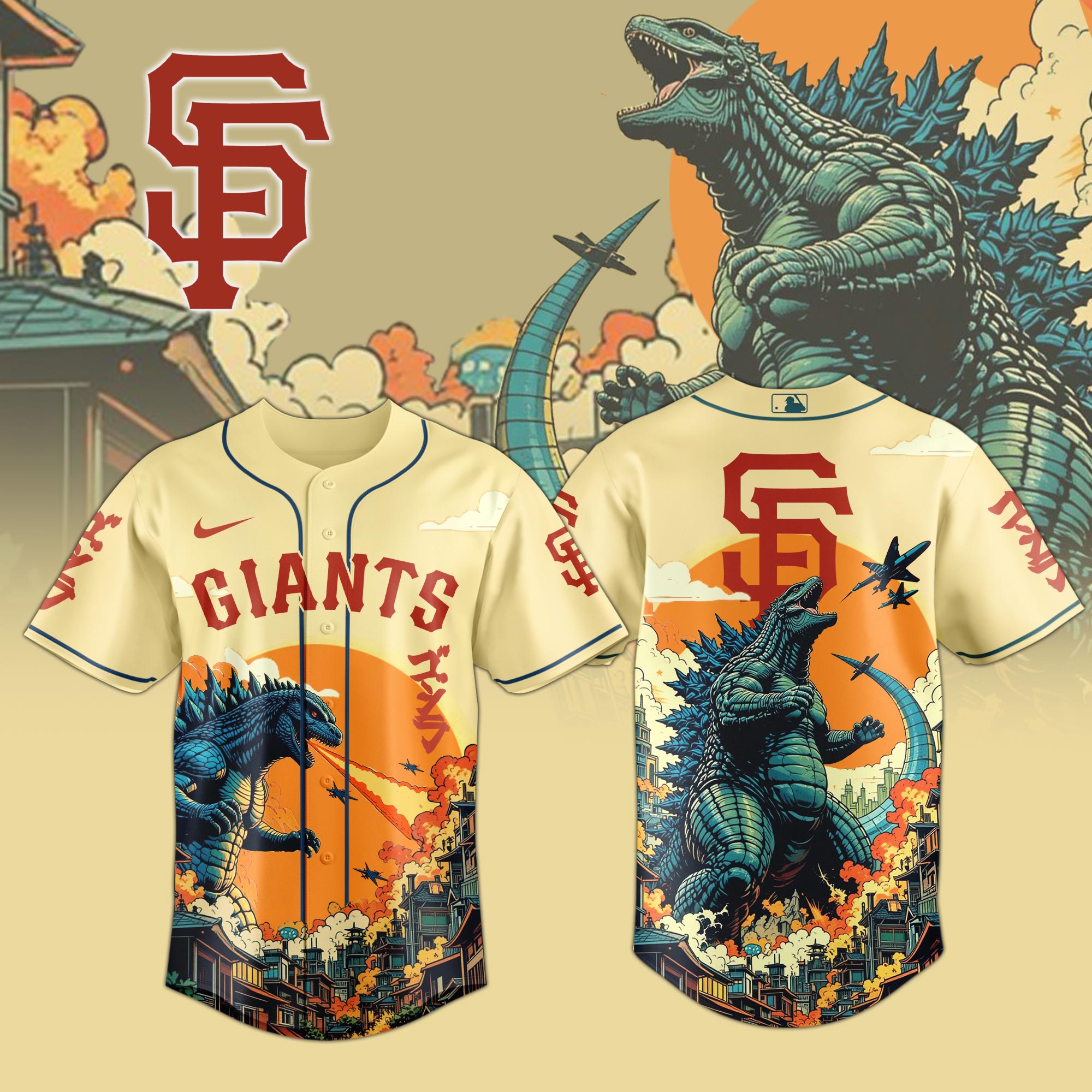 San Francisco Giants Mlb X Godzilla Attack Custom Baseball Jersey