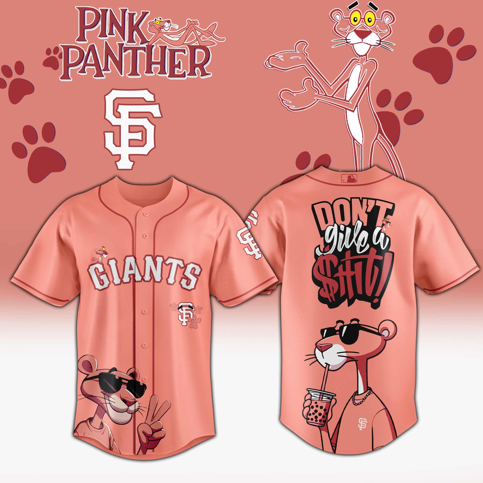 San Francisco Giants Mlb X Pink Panther Cool Panther Custom Baseball Jersey