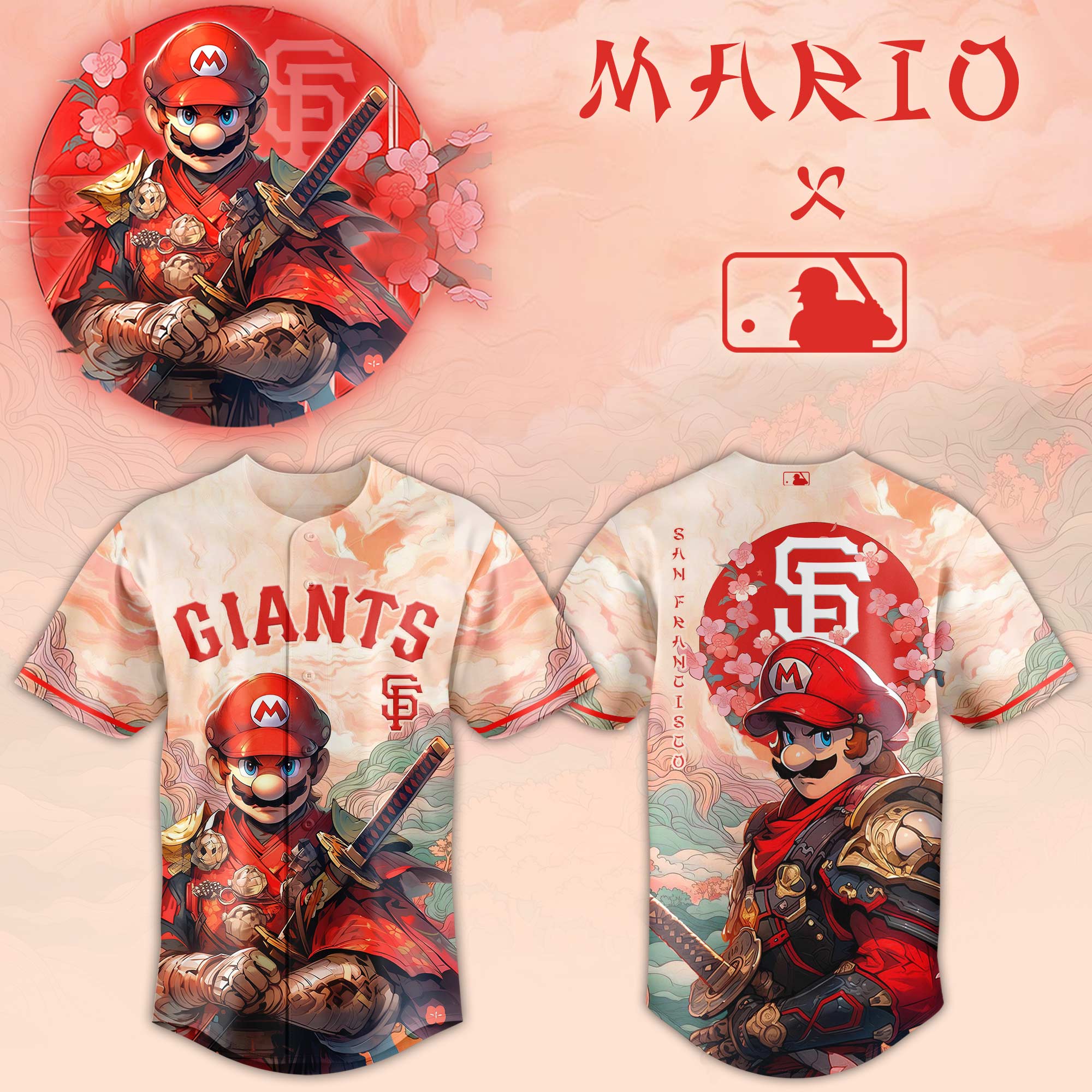 San Francisco Giants Mlb X Super Mario Samurai Hero Custom Baseball Jersey