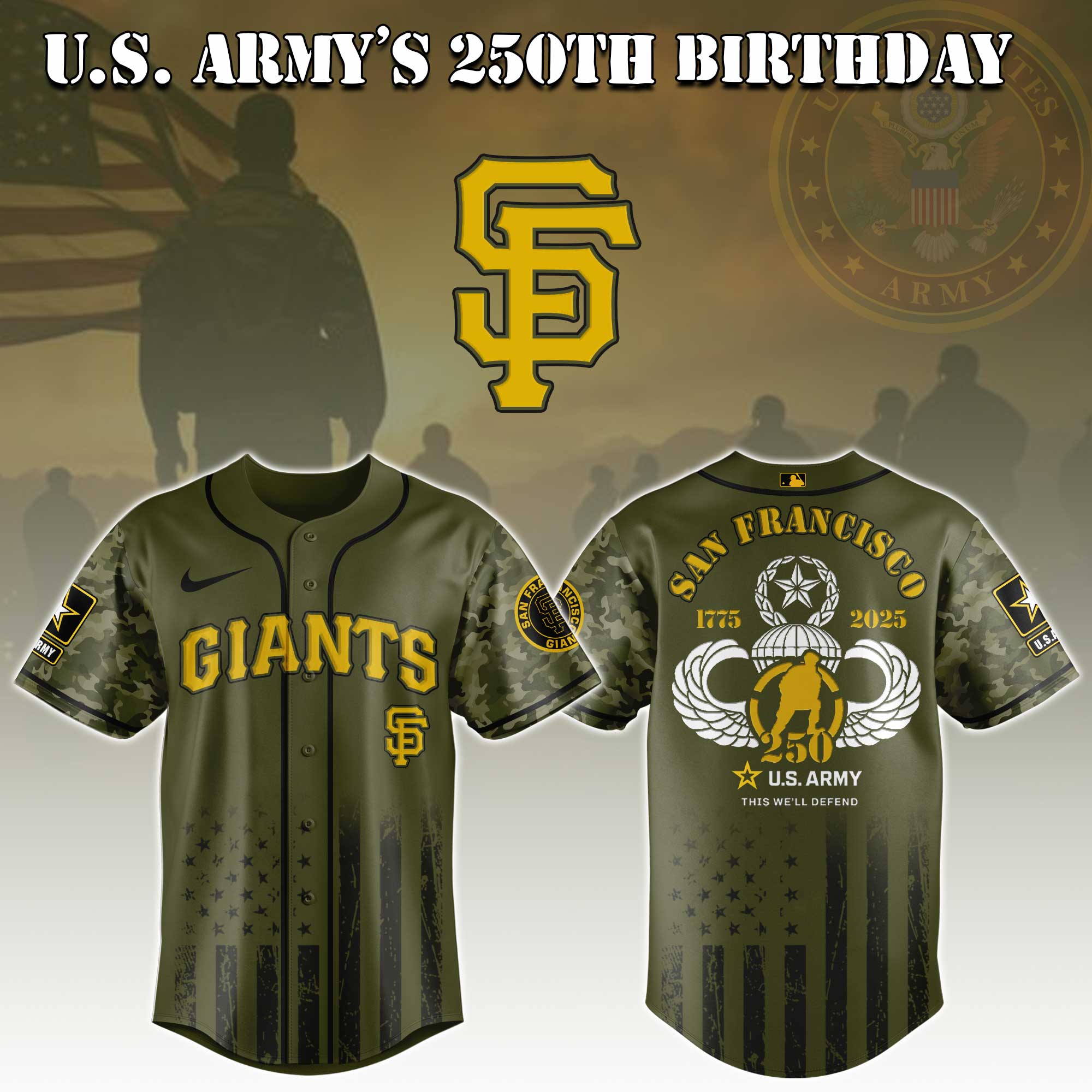 San Francisco Giants Mlb X U.s. Army This We'll Defend Custom Baseball Jersey