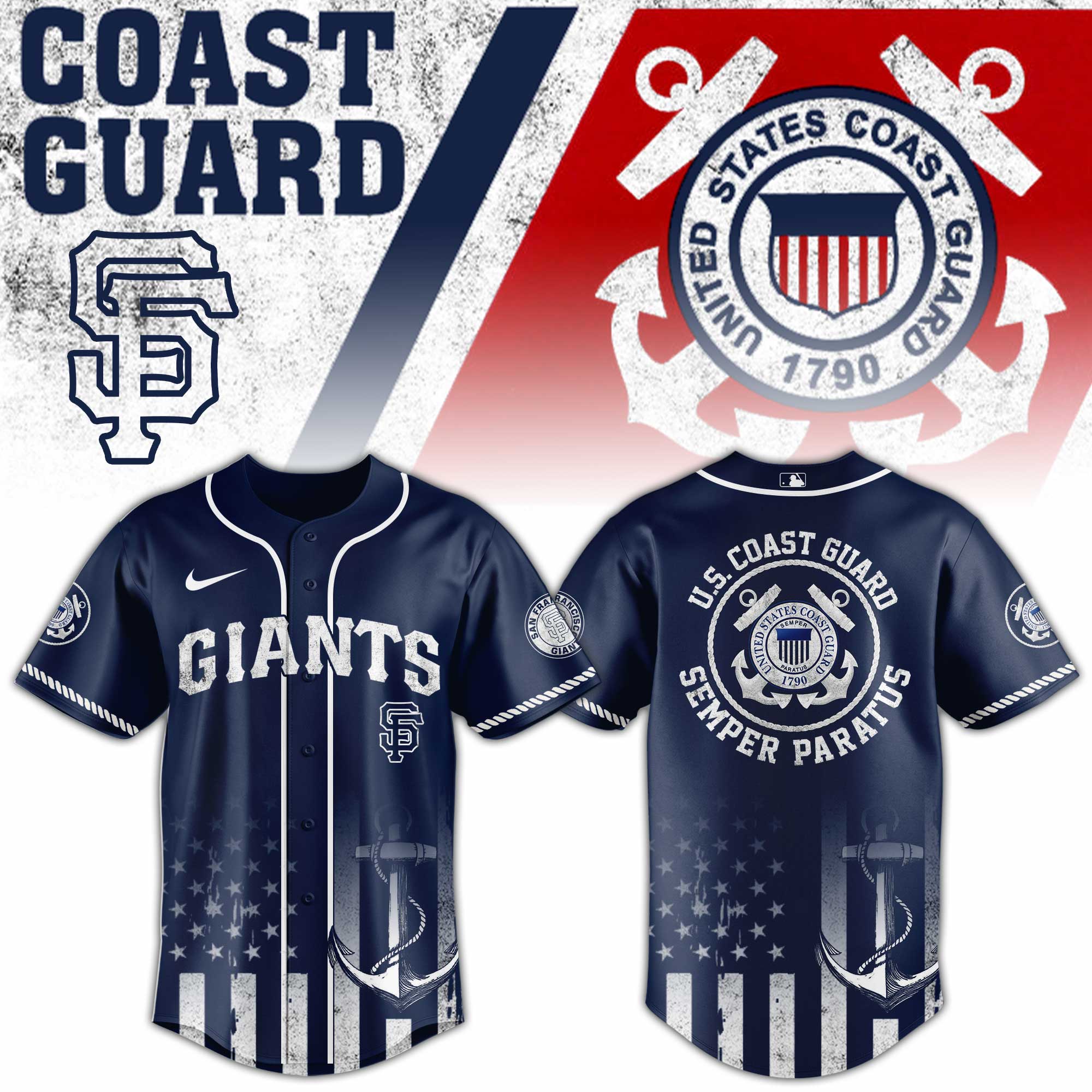 San Francisco Giants Mlb X Usa Coast Guard Custom Baseball Jersey