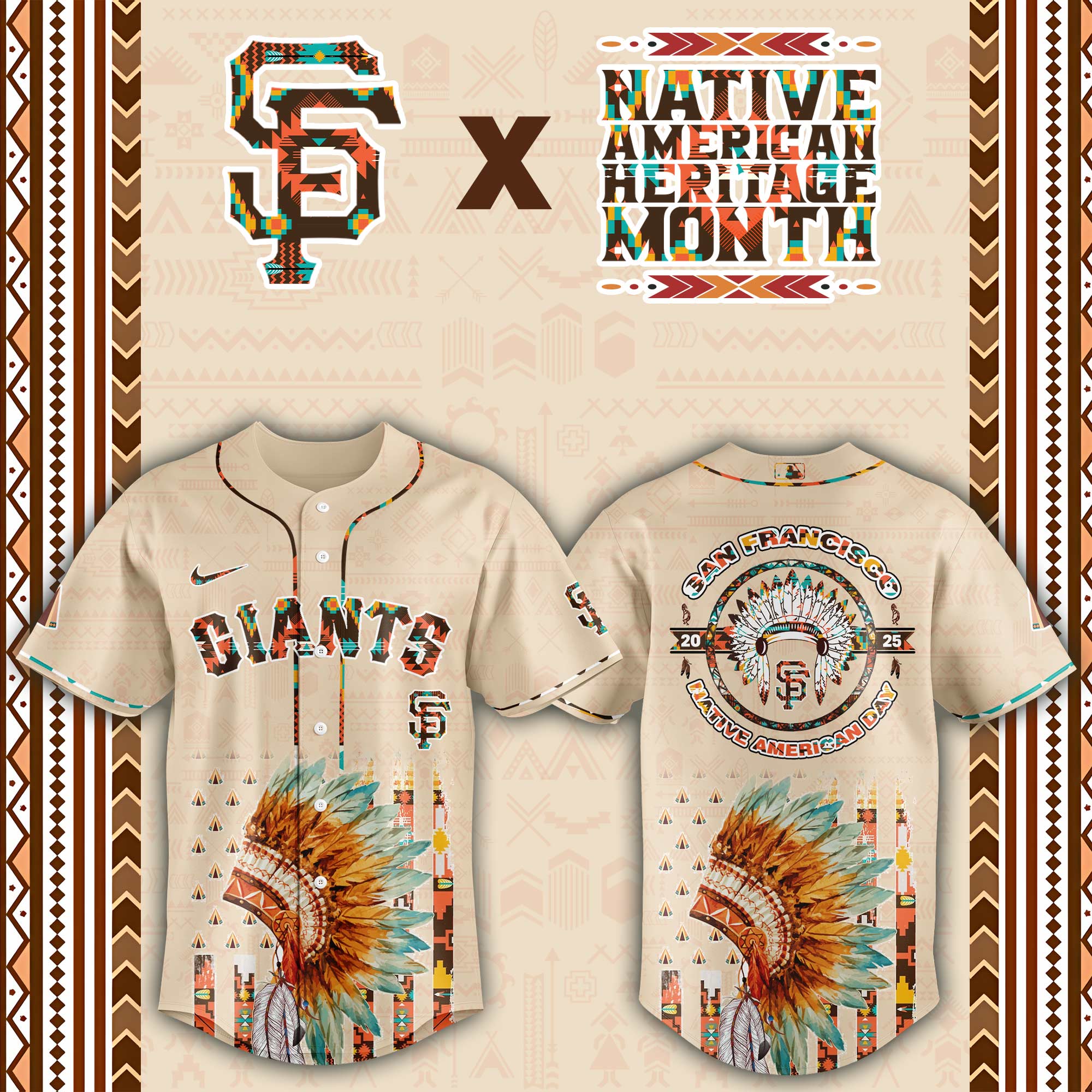 San Francisco Giants Native American Heritage Month Custom Baseball Jersey