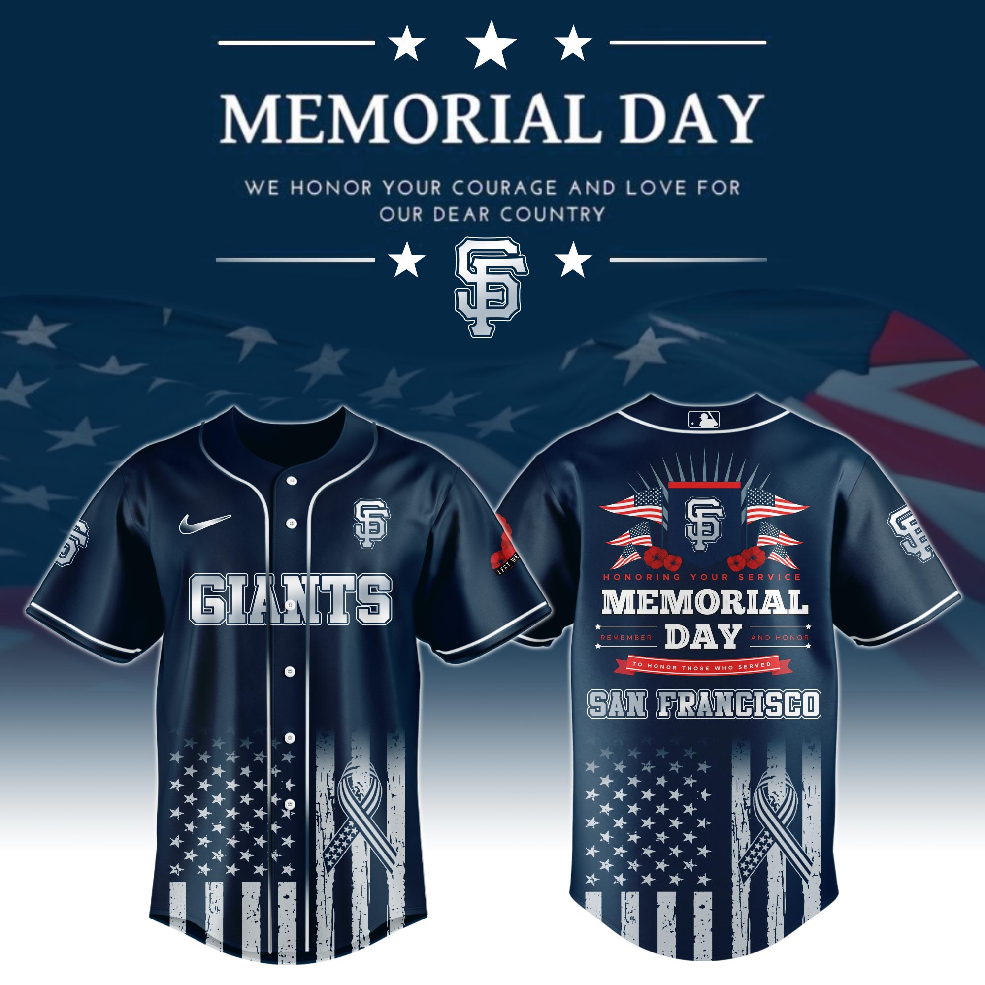 San Francisco Giants Special Memorial Day Limited Edition Custom Baseball Jersey