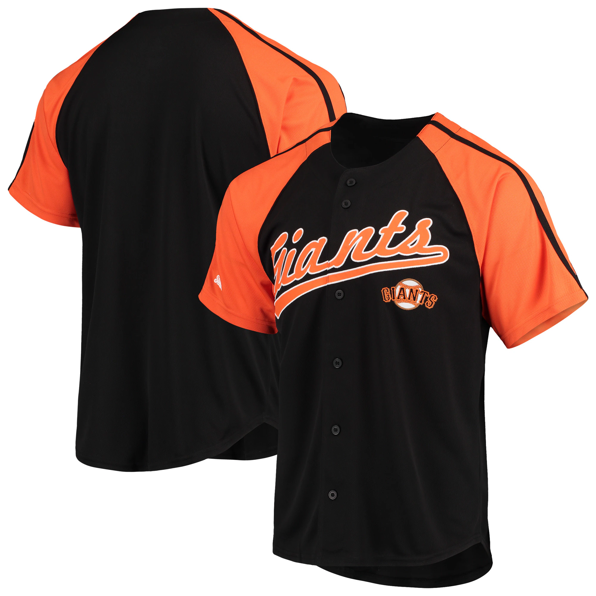 Alternative view of San Francisco Giants Stitches Button-down Raglan Replica Baseball Jersey - Black
