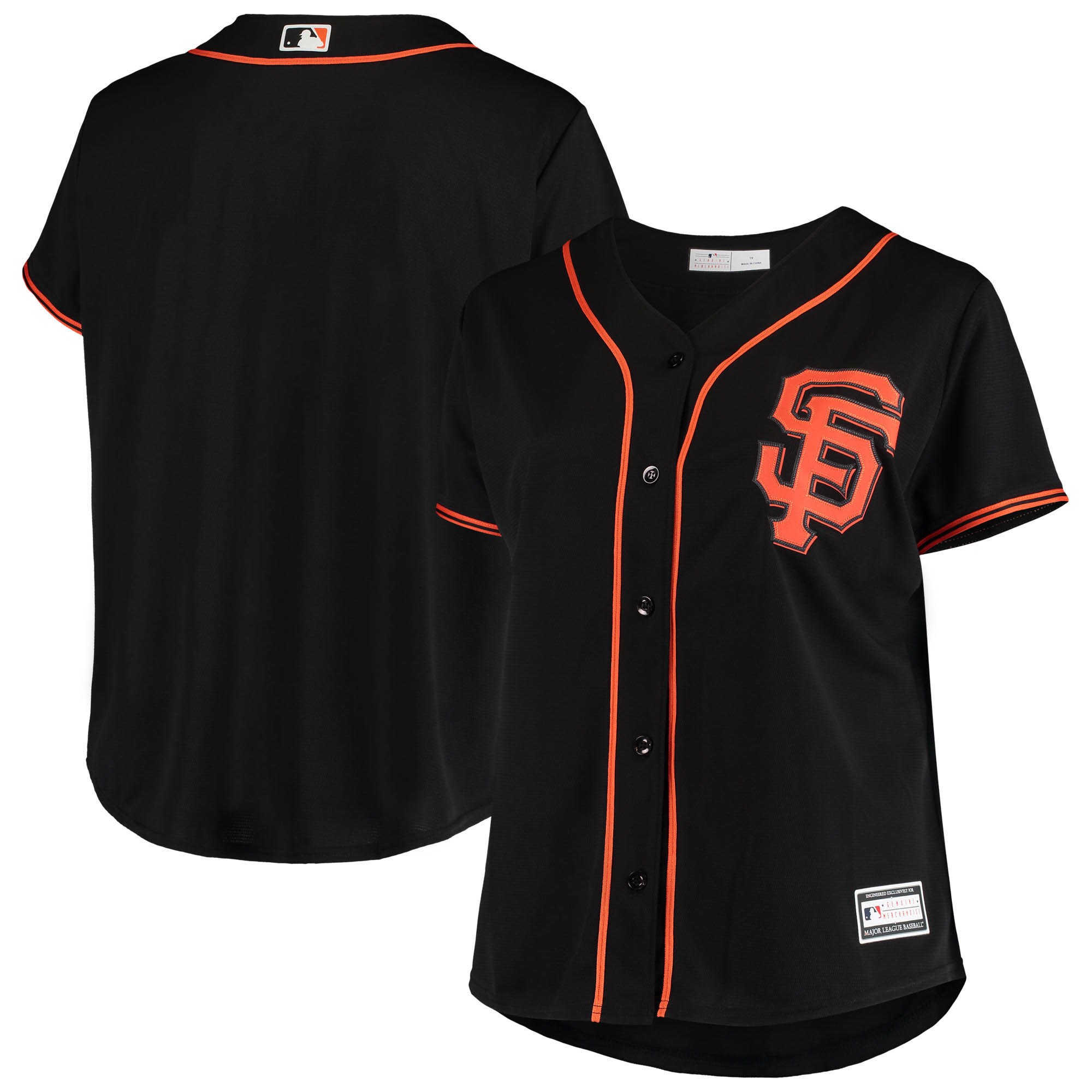 Alternative view of San Francisco Giants Women's Plus Size Sanitized Replica Team Baseball Jersey - Black